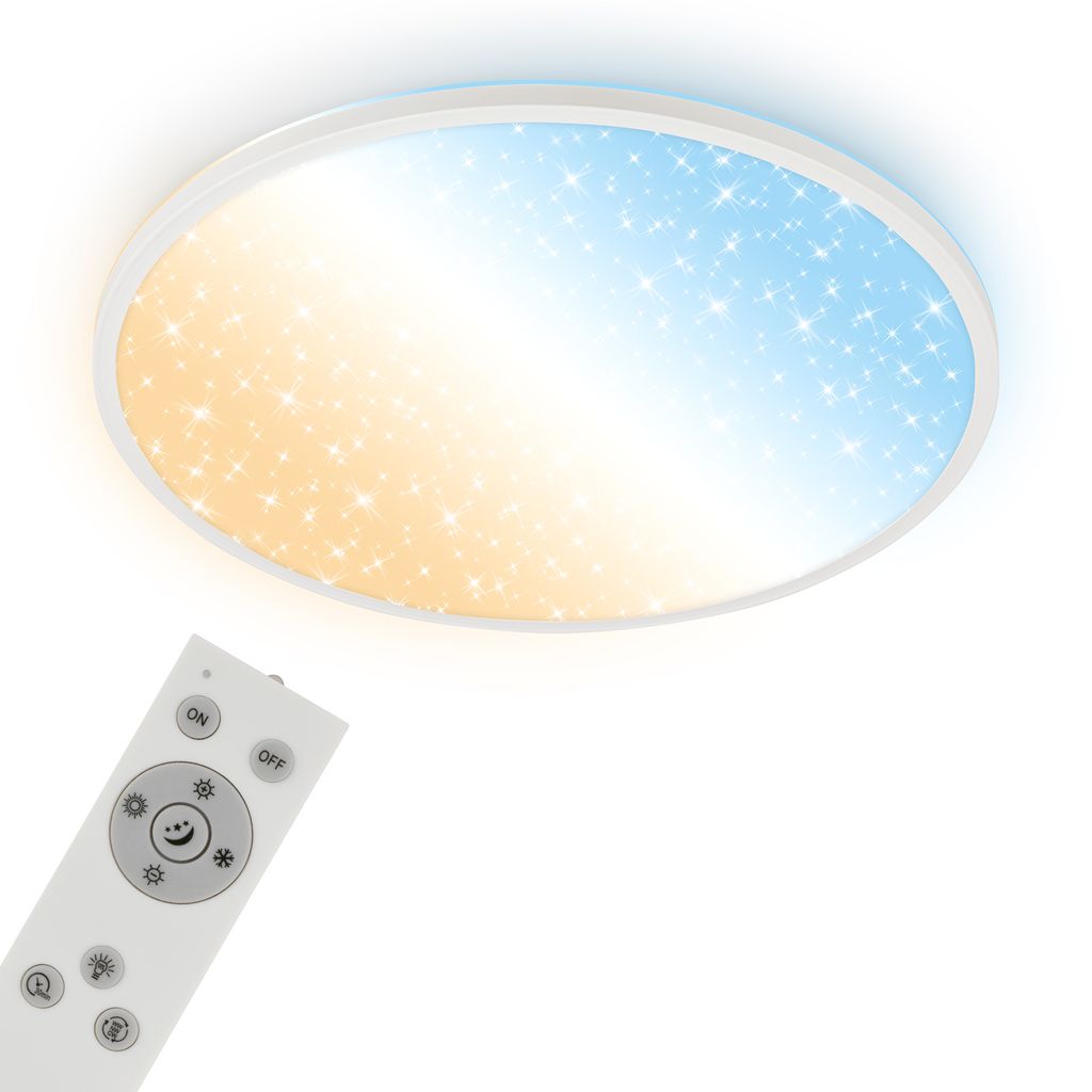 Briloner Led Panel Cct Backlight Und Sternencover Ø58x4,5 Cm 45w 6000lm 2700k-6500k Warmweiß-tageslichtweiß Dimmbar Schwarz - Deckenlampe Wohnzimmer