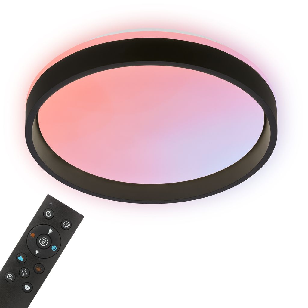 Briloner Led Deckenleuchte Auraglow Backlight Ø38x8 Cm 25w 2700lm Farbwechsel Dimmbar Schwarz - Deckenlampe Wohnzimmer Schlafzimmer Flur