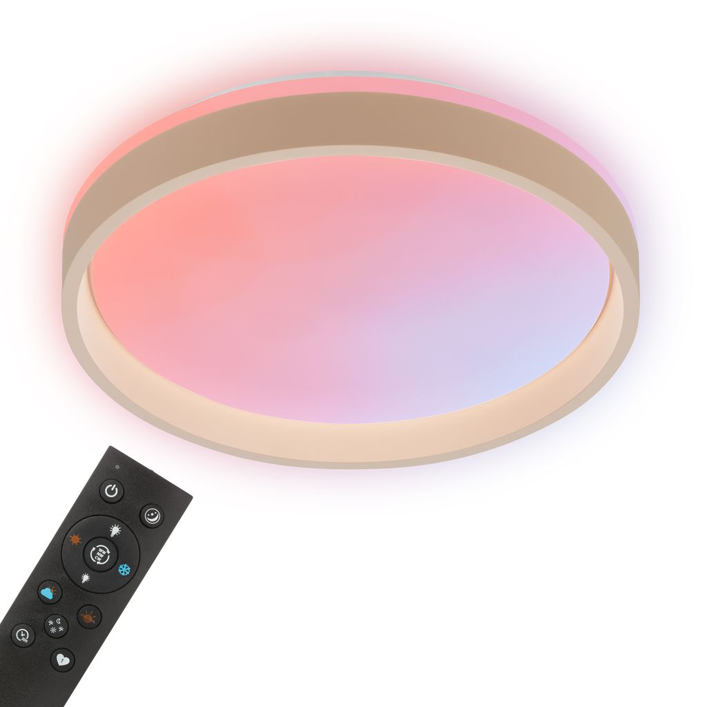 Briloner Led Deckenleuchte Auraglow Backlight Ø38x8 Cm 25w 2700lm Farbwechsel Dimmbar Beige - Deckenlampe Wohnzimmer Schlafzimmer Flur