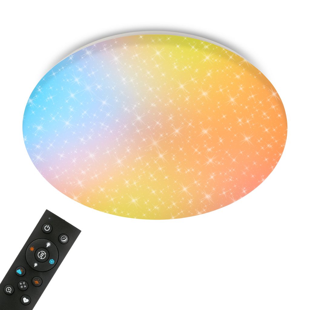 Briloner Led Deckenleuchte Auraglow Mit Sternencover Ø56x8,5 Cm 40w 4200lm Farbwechsel Weiß - Deckenlampe Sternenhimmel Wohnzimmer Schlafzimmer