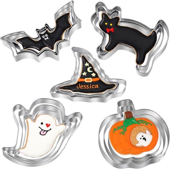 15-teiliges Ausstechformen-set Aus Edelstahl – Halloween-ausstechformen-set – Ausstechformen – Halloween-kekse – Wiederverwendbar – Enthält 5 Formen: Kürbis, Geist, Fledermaus, Katze Und Hexenhut
