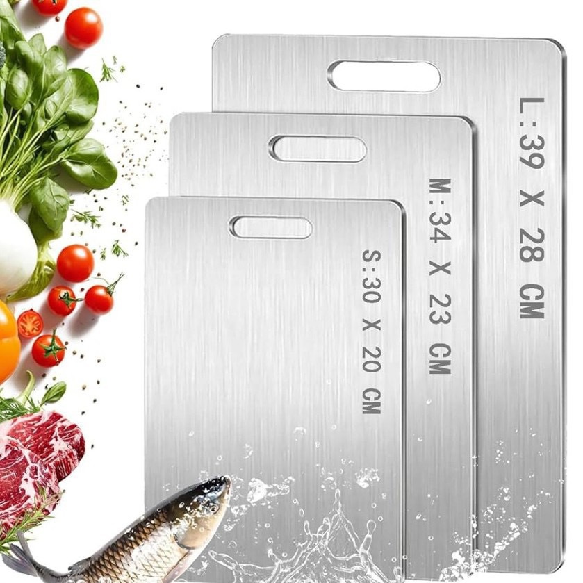 3er-set Schneidebretter – Spülmaschinenfest – Antibakteriell – Schneidebretter Aus Edelstahl – 34 X 23 Cm, 29 X 20 Cm & 25 X 15 Cm