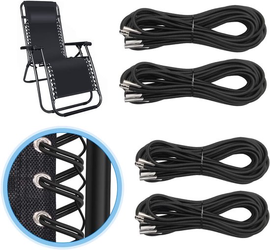 4-teiliges Set Ersatzseile – 1,4 M Und 2,2 M – Ersatzseile Für Sonnenliegen – Ersatzseile Für Stühle – Elastische Ersatzseile – Zubehör Für Sonnenliegen Und Gartenstühle – Schwarz
