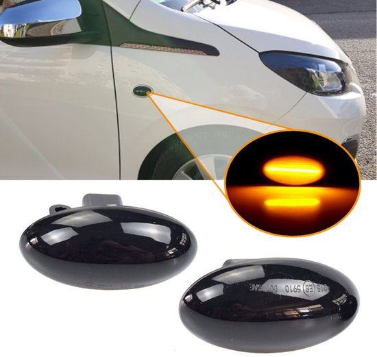 Dynamische Led-blinker (getönt) – Maßgefertigt Für Toyota Aygo / Citroën C1 / C2 / C3 / C4 / C5 / C6 / Peugeot 107 / 108 / 1007 – Plug & Play Seitenblinker – Set Mit 2 Blinkern Und Led-streifen – Wass