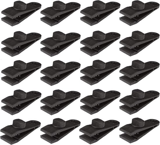 20 Stoffclips – Planenclips – Zeltclips – Clips – Camping – Outdoor-clips – Für Markisen, Camping, Wohnwagenüberdachungen, Elastische Kordelclips – Für Zelte Und Markisen – Schwarz