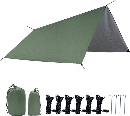 Tragbarer Outdoor-sonnenschirm Mit Aufbewahrungstasche – Wasserdicht – Camping-sonnenschirm, Wasserdichtes Netz 300 X 300 Cm – Für 3–4 Personen – Armeegrün