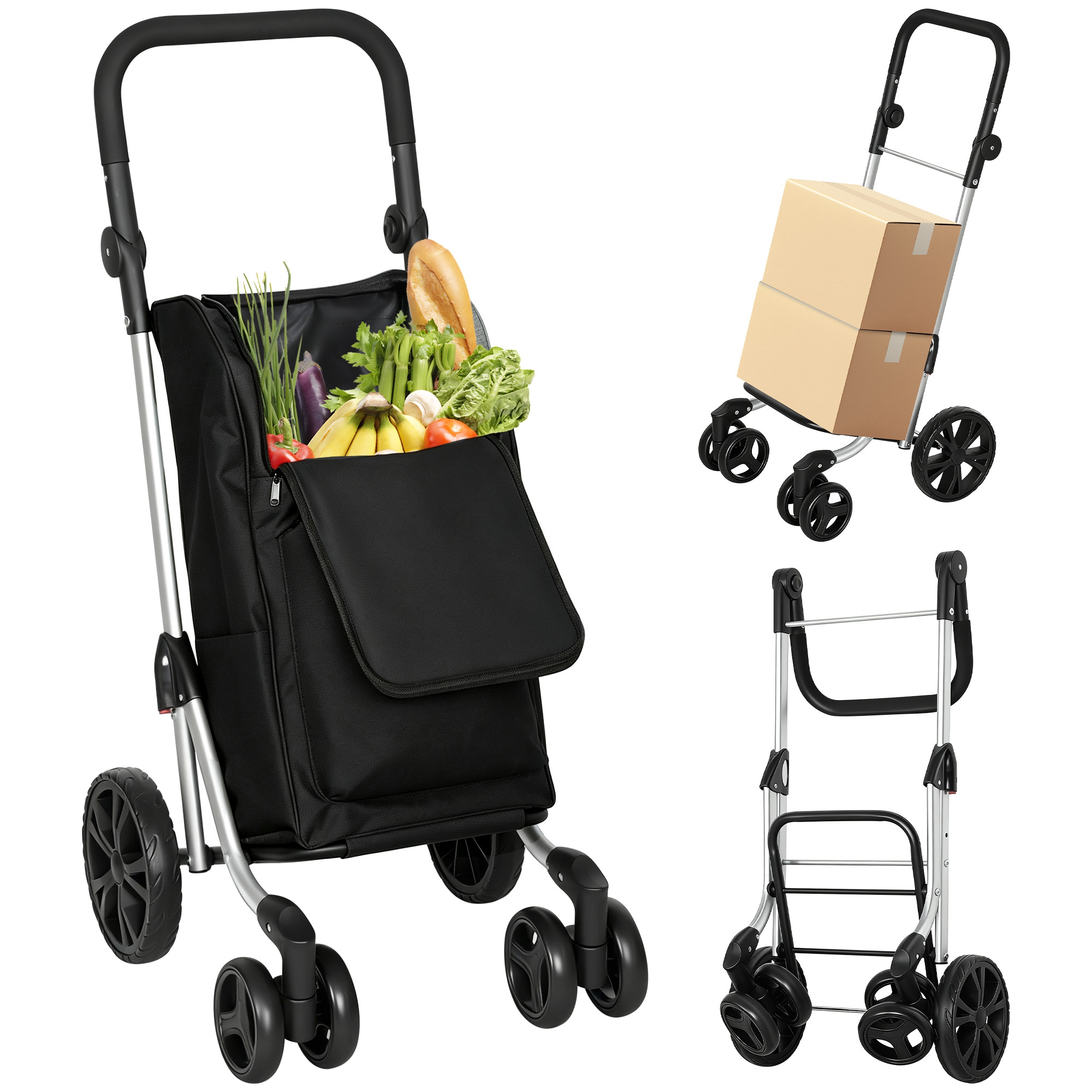 Einkaufstrolley Klappbar Mit Kühlfach, 46l, Schwarz
