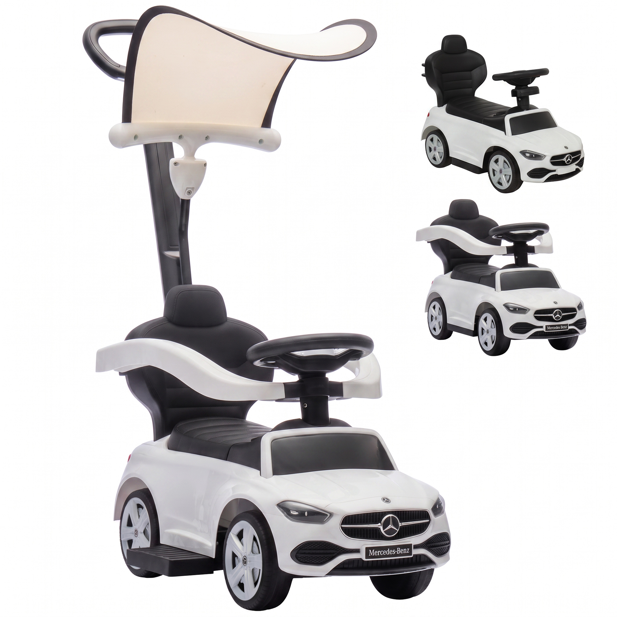 3-in-1 Rutschauto Mit Schiebstange Mercedes-benz Weiß