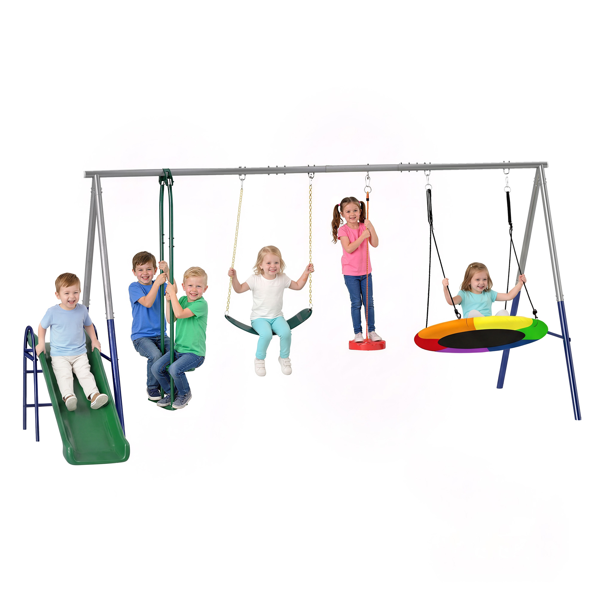 5-in-1-schaukelset Mit Rutsche, Tragkraft 350 Kg, Mehrfarbig