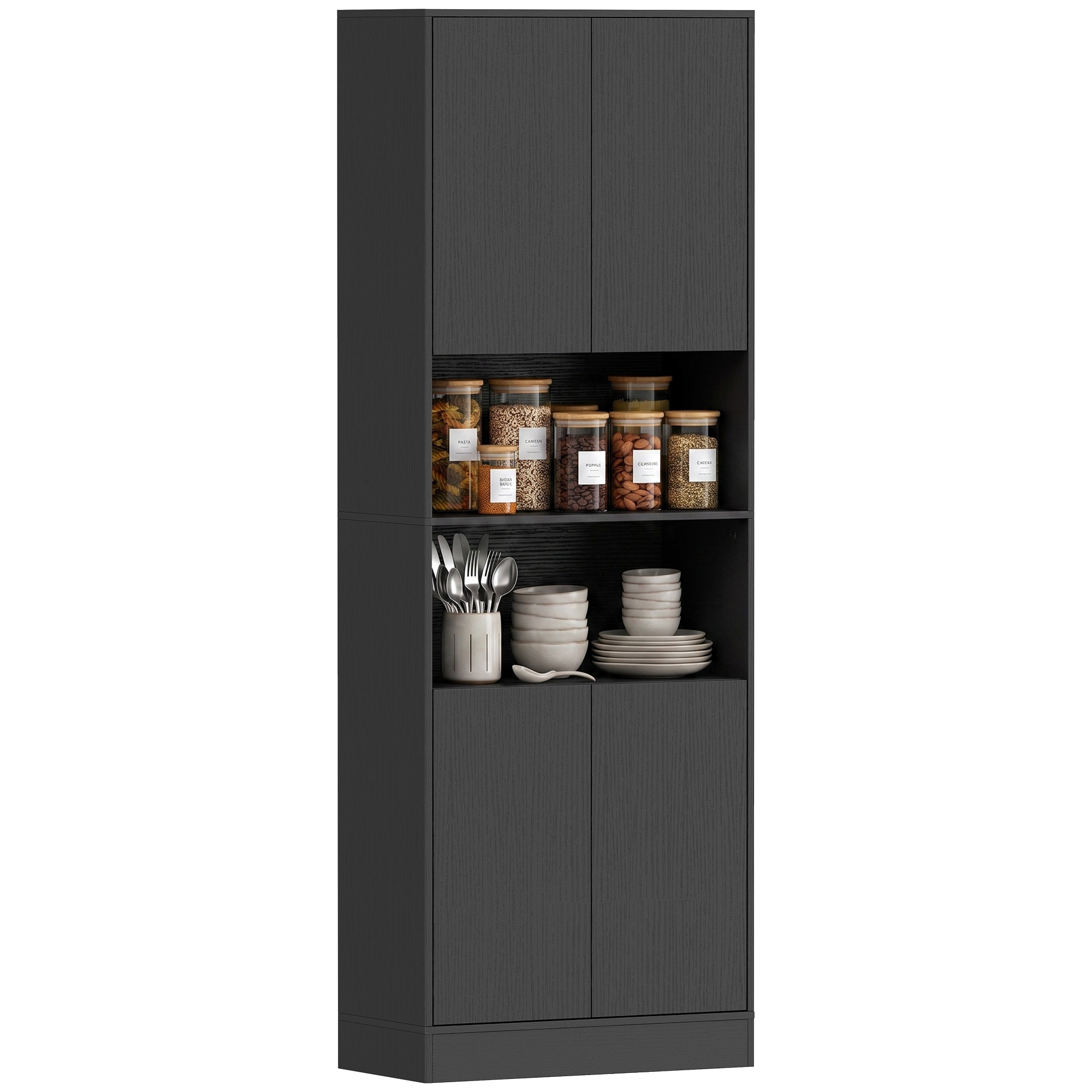 Hohes Küchenbuffet, 4-türiger Küchenschrank, 60 X 30 X 170 Cm, Schwarz