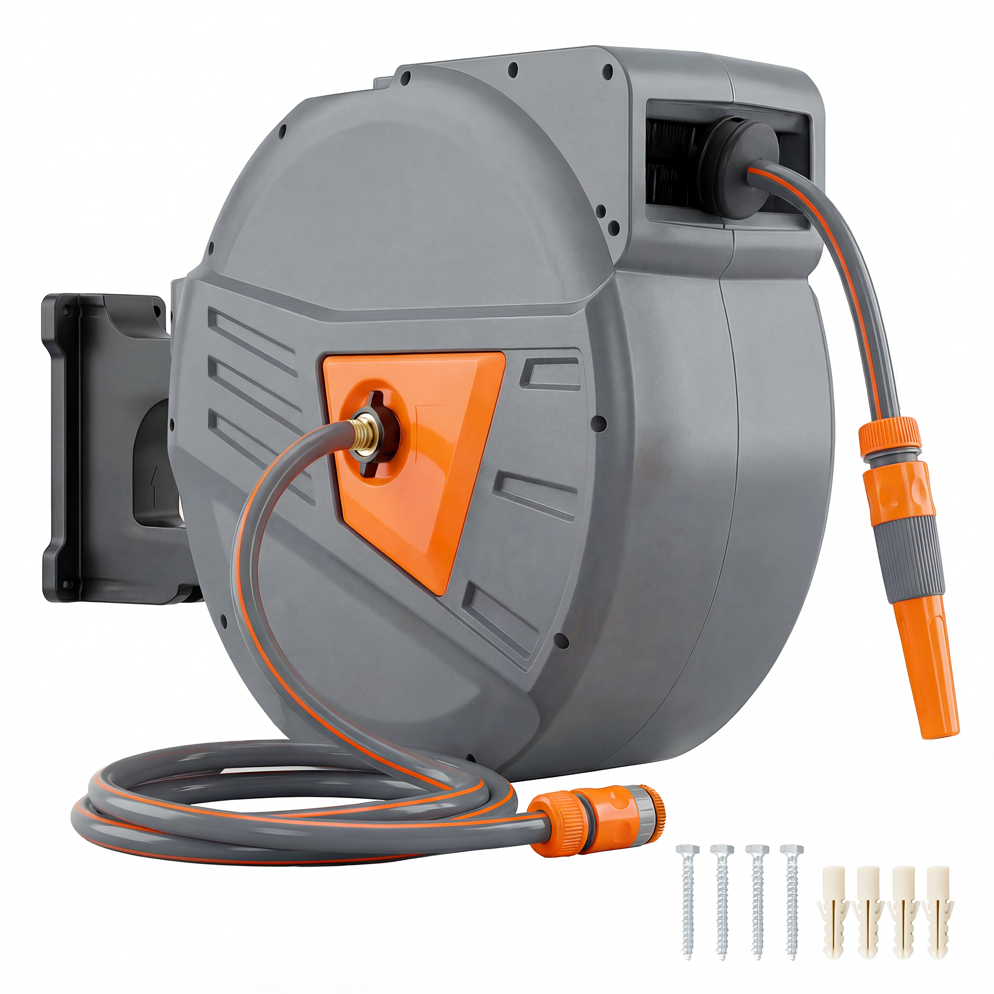 Wandmontierte Gartenschlauchtrommel 40+2 M X Ø 15 Mm, Automatische Schlauchaufrollvorrichtung Mit 180°-drehgelenk, Orange