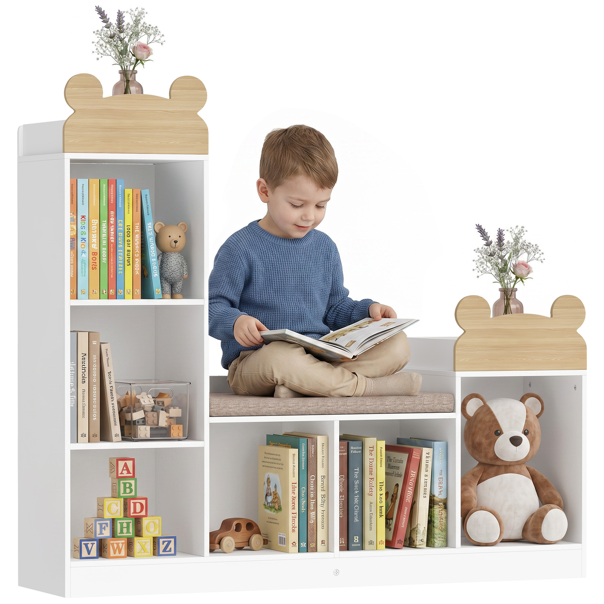 Kinderbücherregal Mit Leseecke, 3-in-1, 121 X 30 X 106 Cm, Weiß