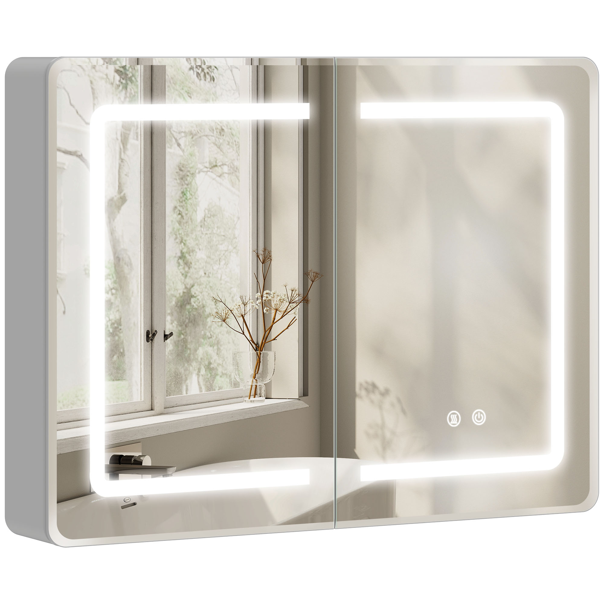 Spiegelschrank Für Das Badezimmer Mit Led-beleuchtung, 60 X 80 Cm Badschrank Mit Anti-beschlag, 3-fach Dimmbare