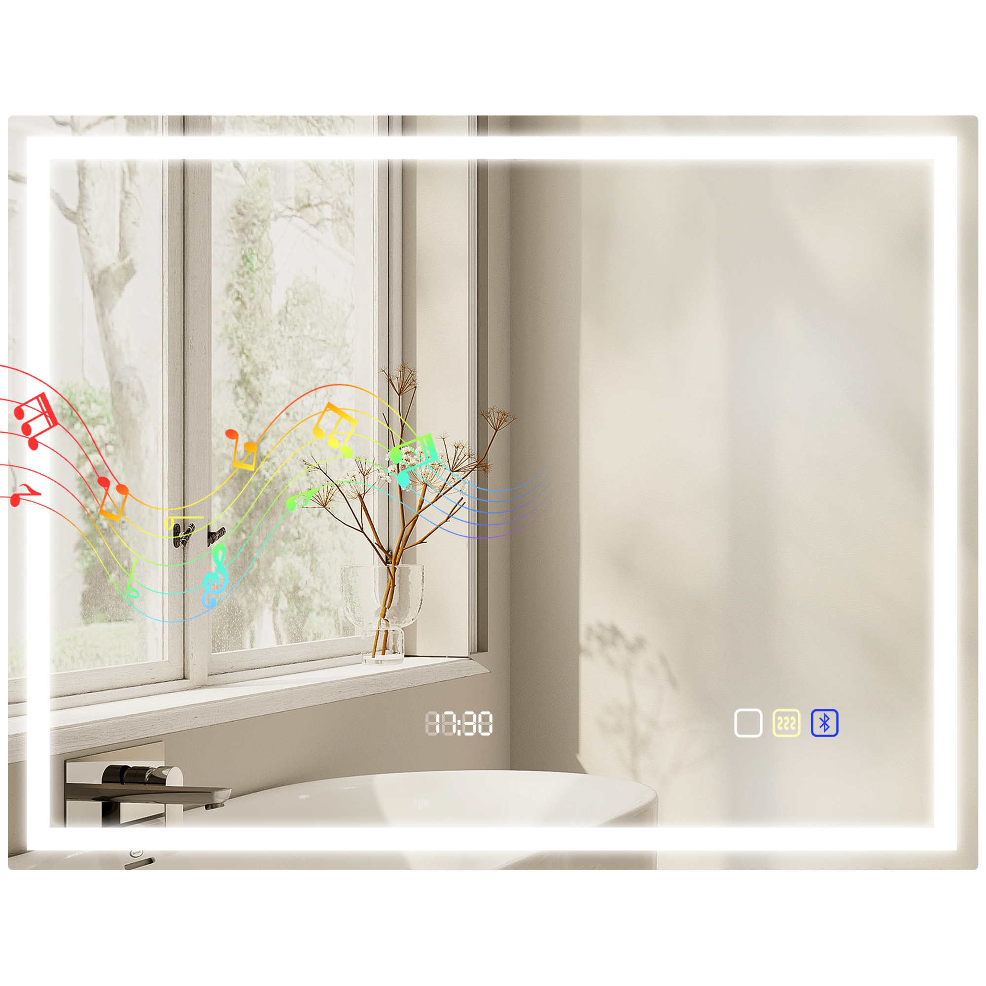 Led-badezimmerspiegel Mit Bluetooth, 90 X 70 Cm, Touch-schalter, Einstellbare Beleuchtung, 3 Farben, Antibeschlag, Memory-funktion, Silber
