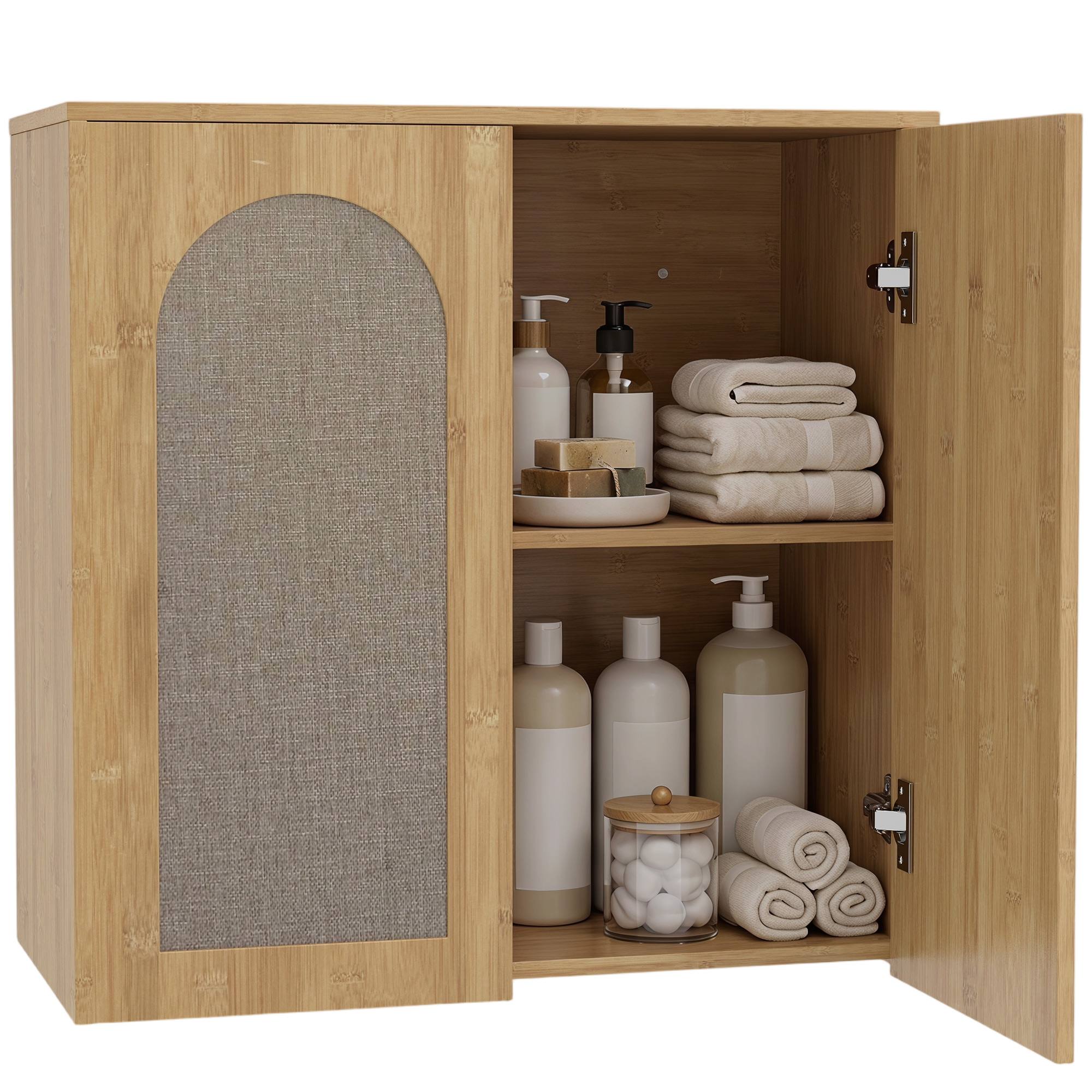 Wandschrank Im Böhmischen Stil Fürs Badezimmer Mit Zwei Türen In Rattanoptik Mit Soft-close-mechanismus Und Verstellbarem Einlegeboden, Eiche