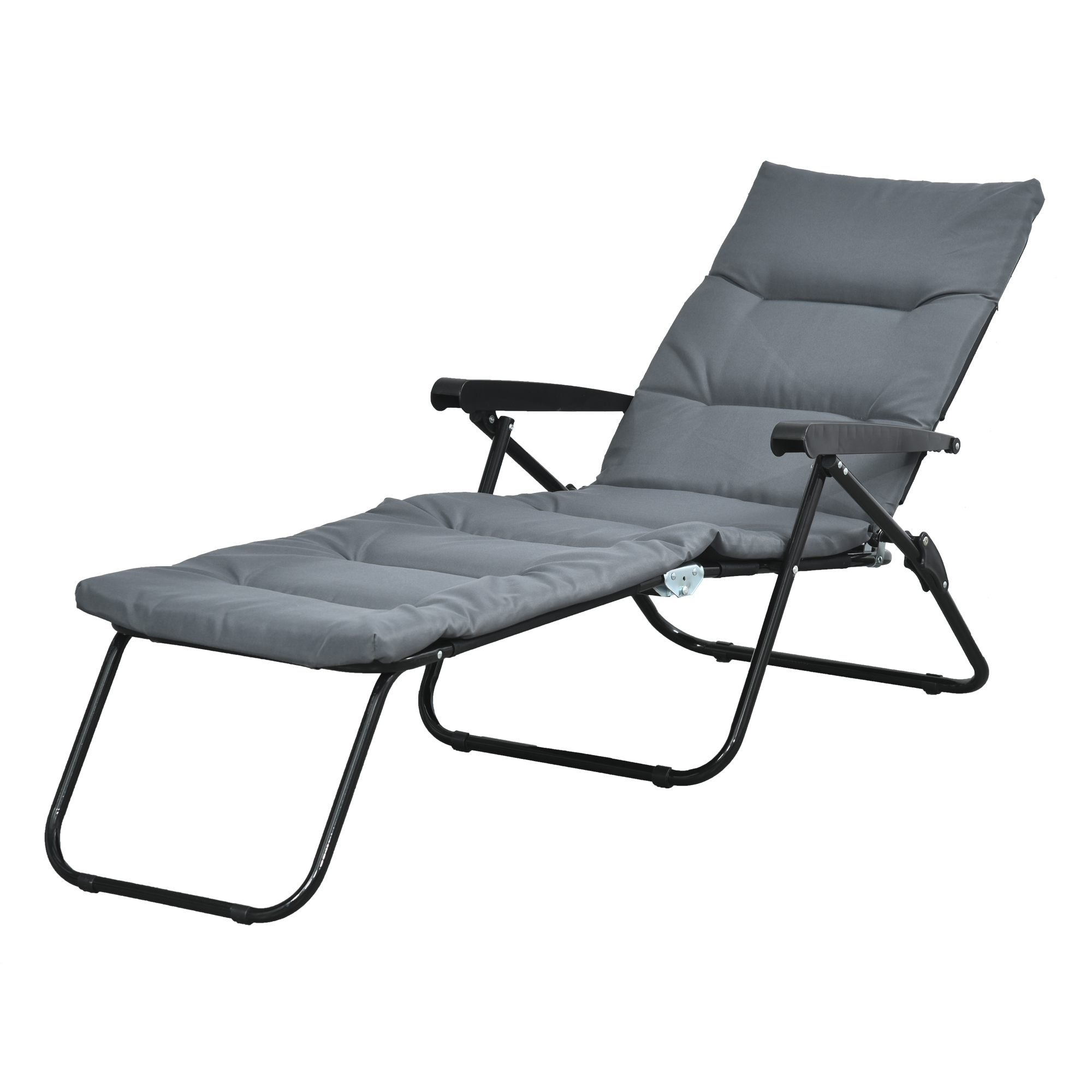 Klappbare Sonnenliege Mit 6 Liegepositionen, Matratze Und Armlehnen, Stahl Und Polyester, Grau
