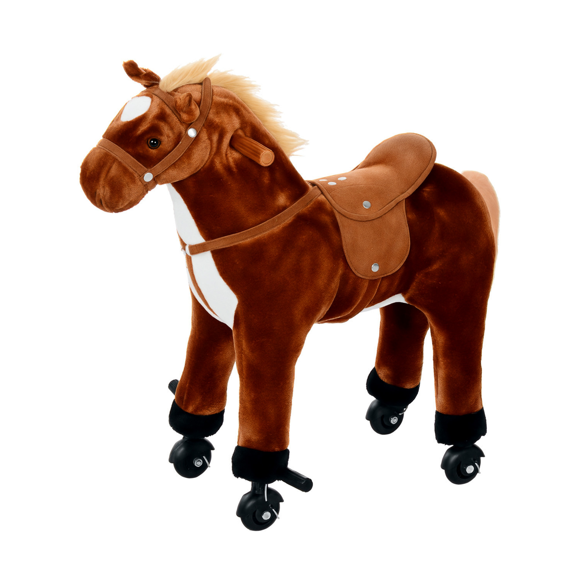 Reitpferd Für Kinder, Plüschpferd Auf Rädern, Realistische Geräusche, Griff, 75 Cm Hoch, Braun
