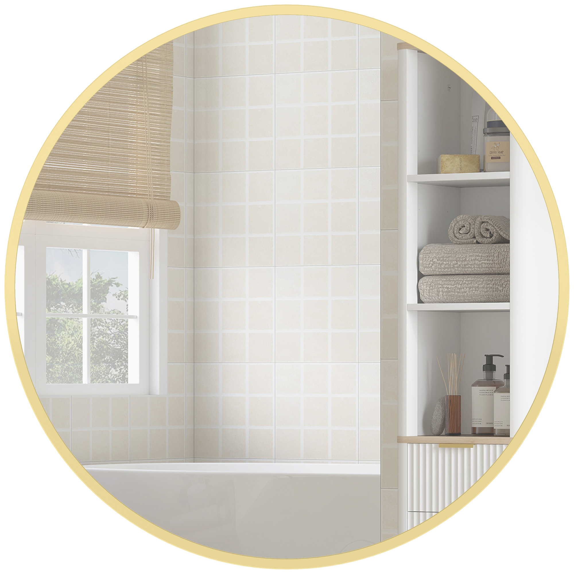 Runder Wandspiegel Ø 61 Cm, Rahmen Aus Aluminiumlegierung, Für Badezimmer, Schlafzimmer, Wohnzimmer, Flur, Gold