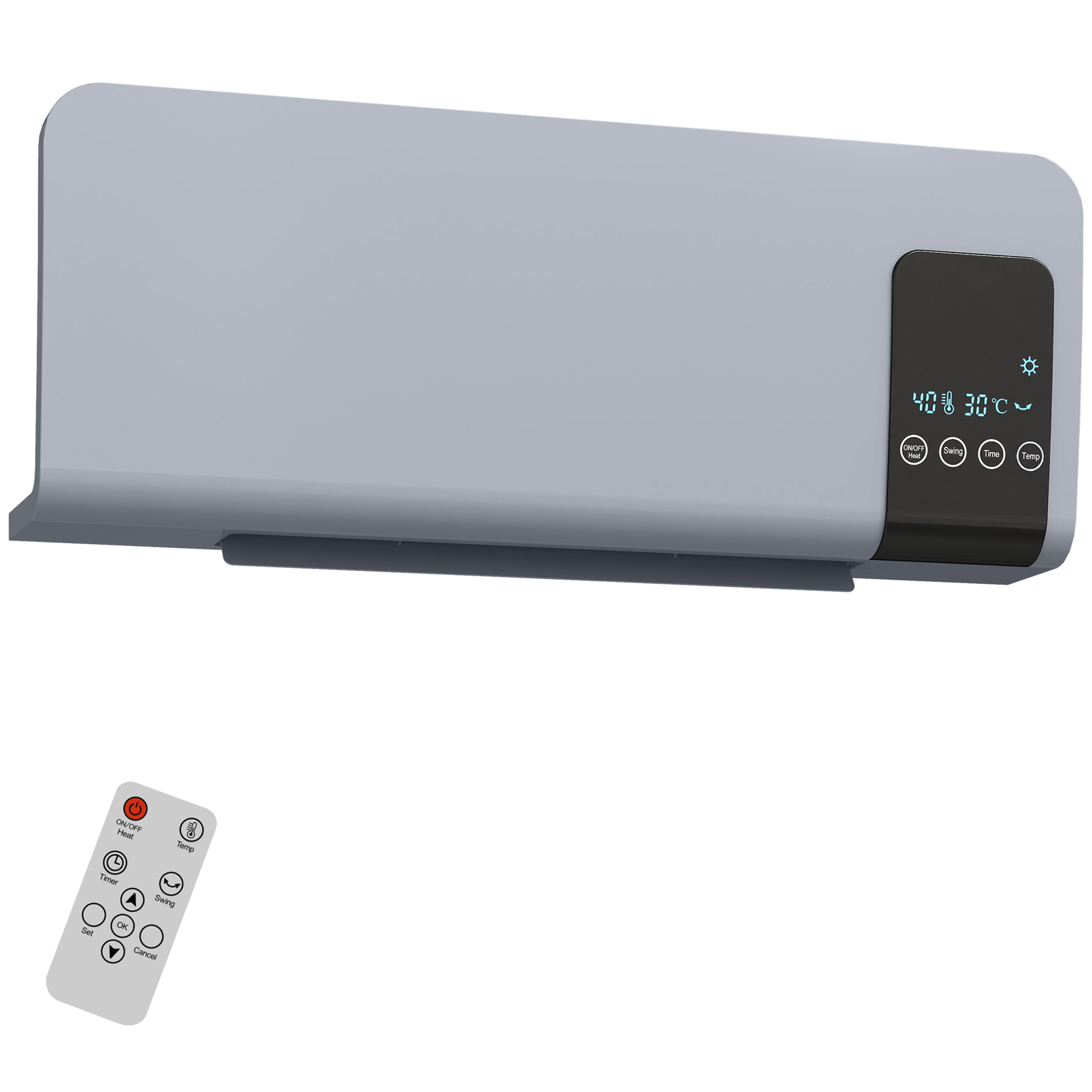 Elektro-heizung, Wandmontage, Schwingfunktion, 2 Modi, Timer, Led-anzeige, Grau
