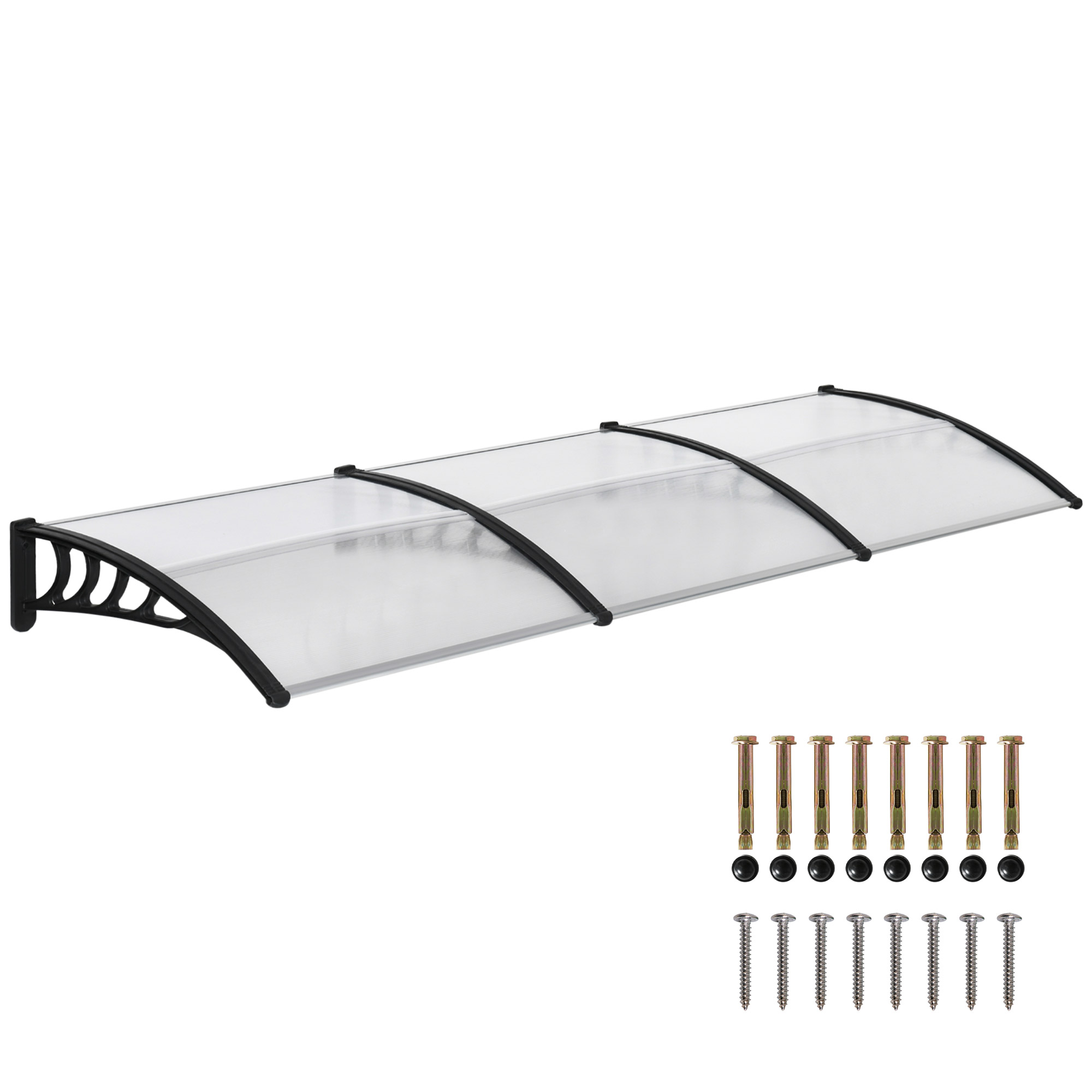 Vordach Für Haustür/fenster, Wetterfest, Transparent, Aluminium-verbindungstangen/polycarbonat, 303x96x27cm, Schwarz