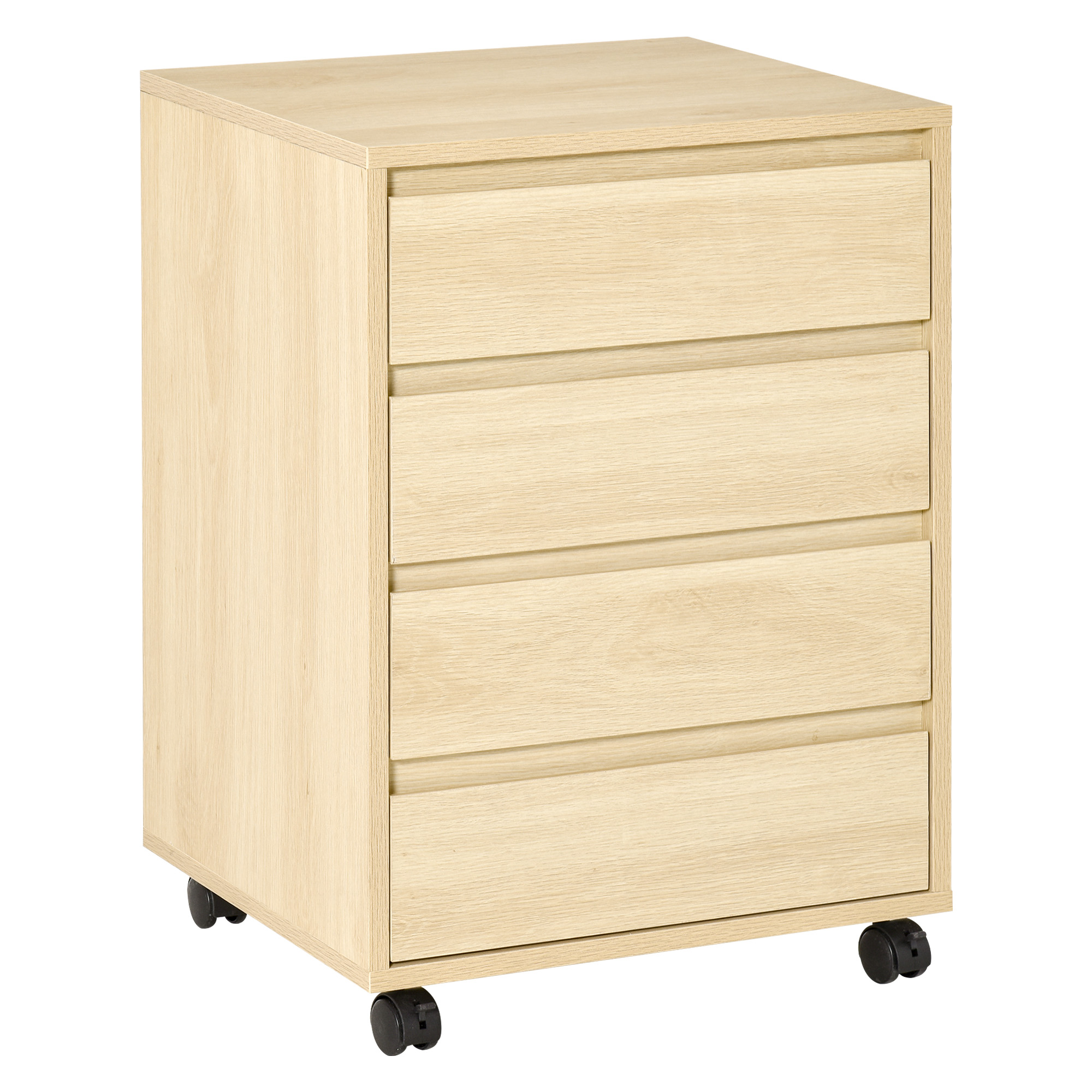 Bürocontainer, Rollcontainer, 4 Schubladen Aus Holz, Natur