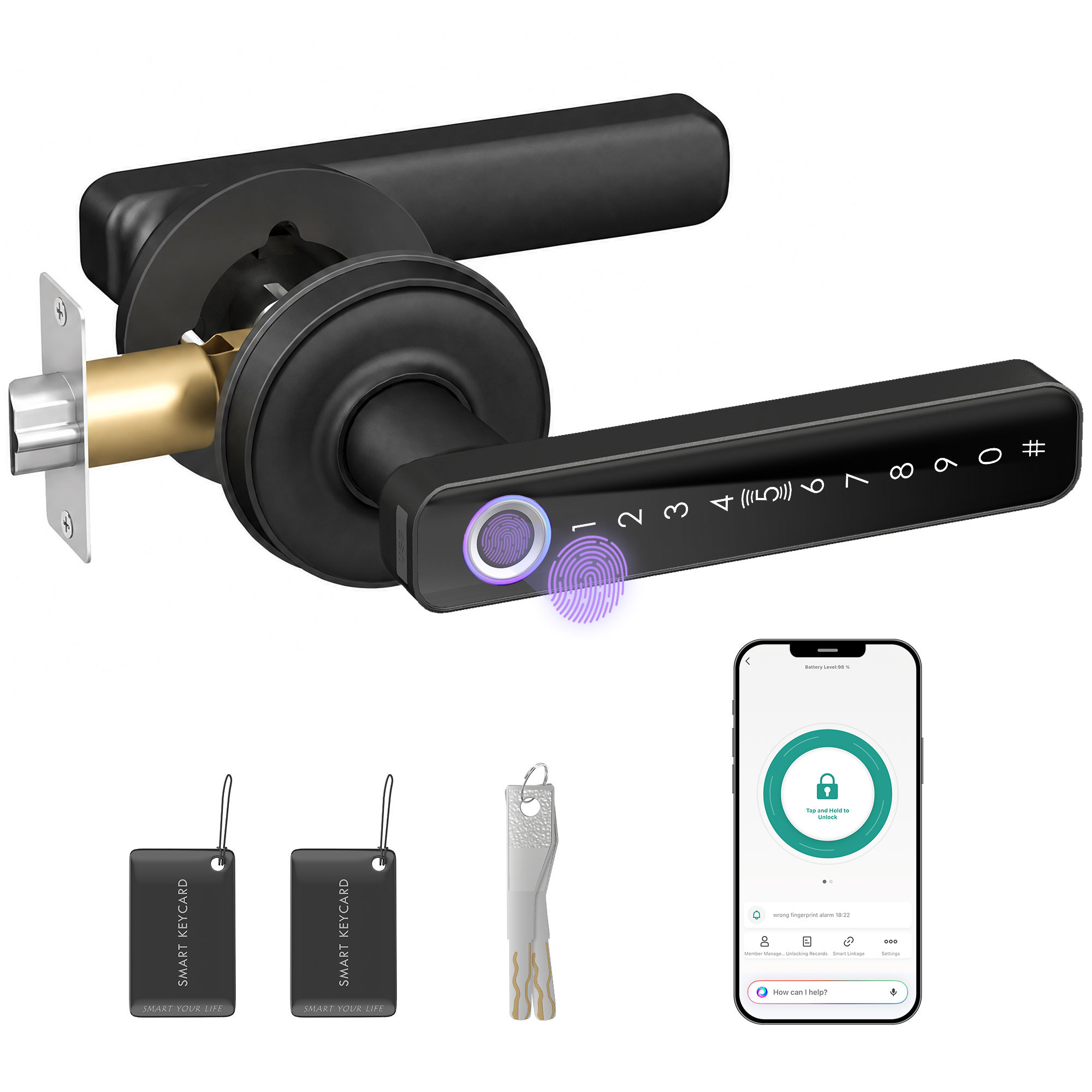 Intelligentes Türschloss Mit Griff, Bluetooth Und 5 Zugangspunkten