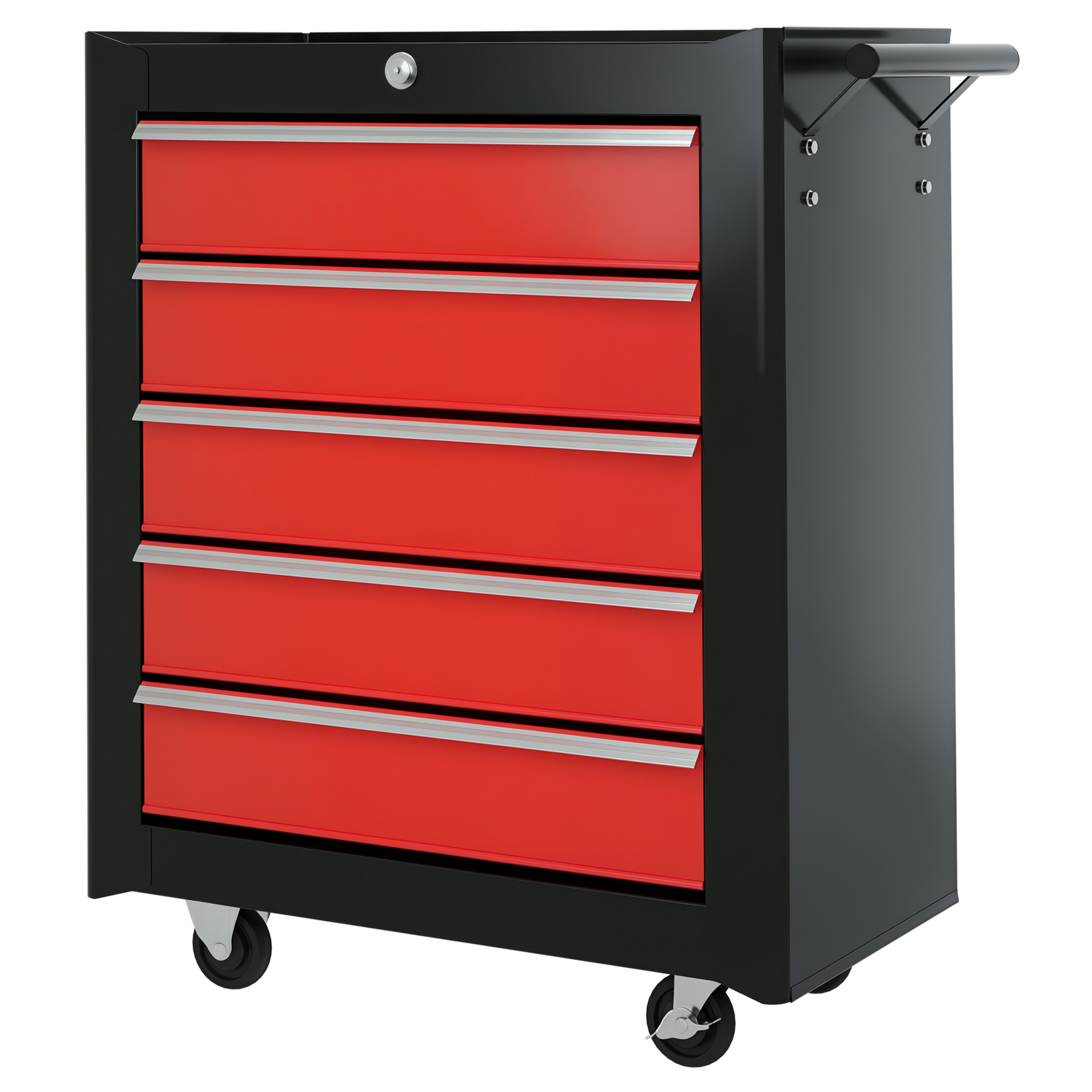 Werkzeugkiste, Werkzeugschrank, Rollbar, 5 Schubladen, Stahlblech, Schwarz+rot