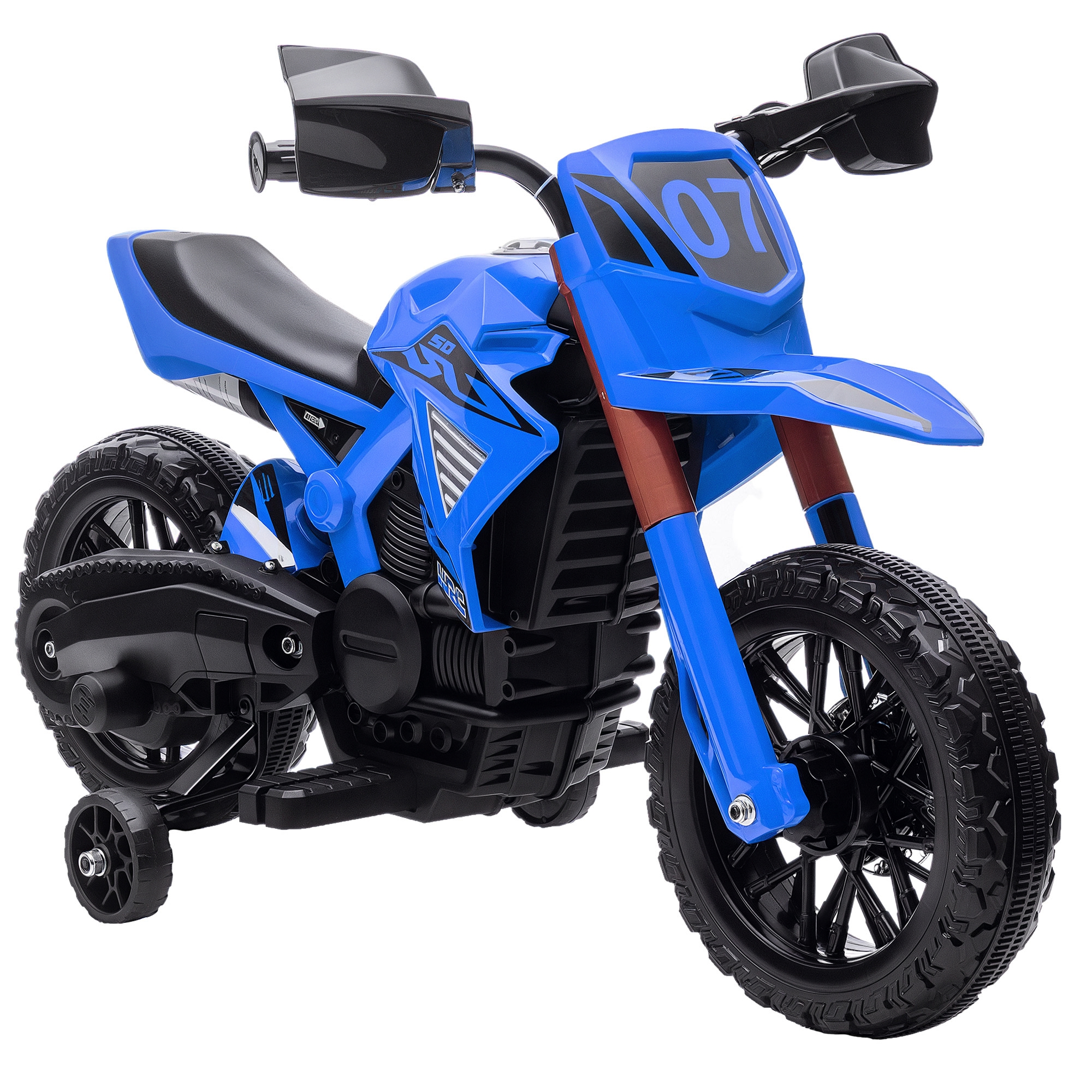 Elektrisches Motocross-bike Für Kinder Von 3–8 Jahren, 6-v-akku, 2 Motoren, Hupe Und Stützräder, 30 Kg Tragkraft, Blau