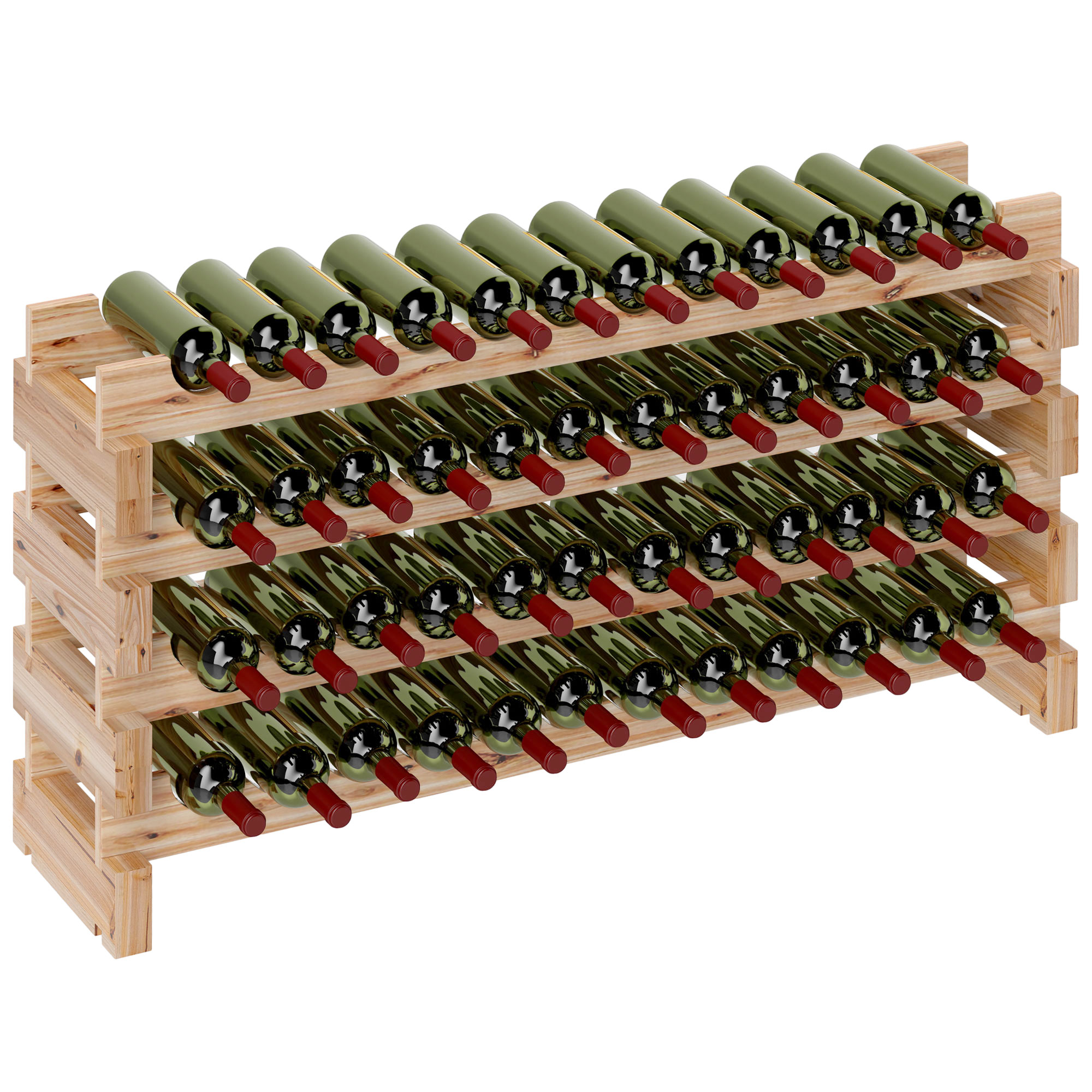 Flaschenregal Für 48 Flaschen, 114 X 28 X 56,5 Cm, Naturholz