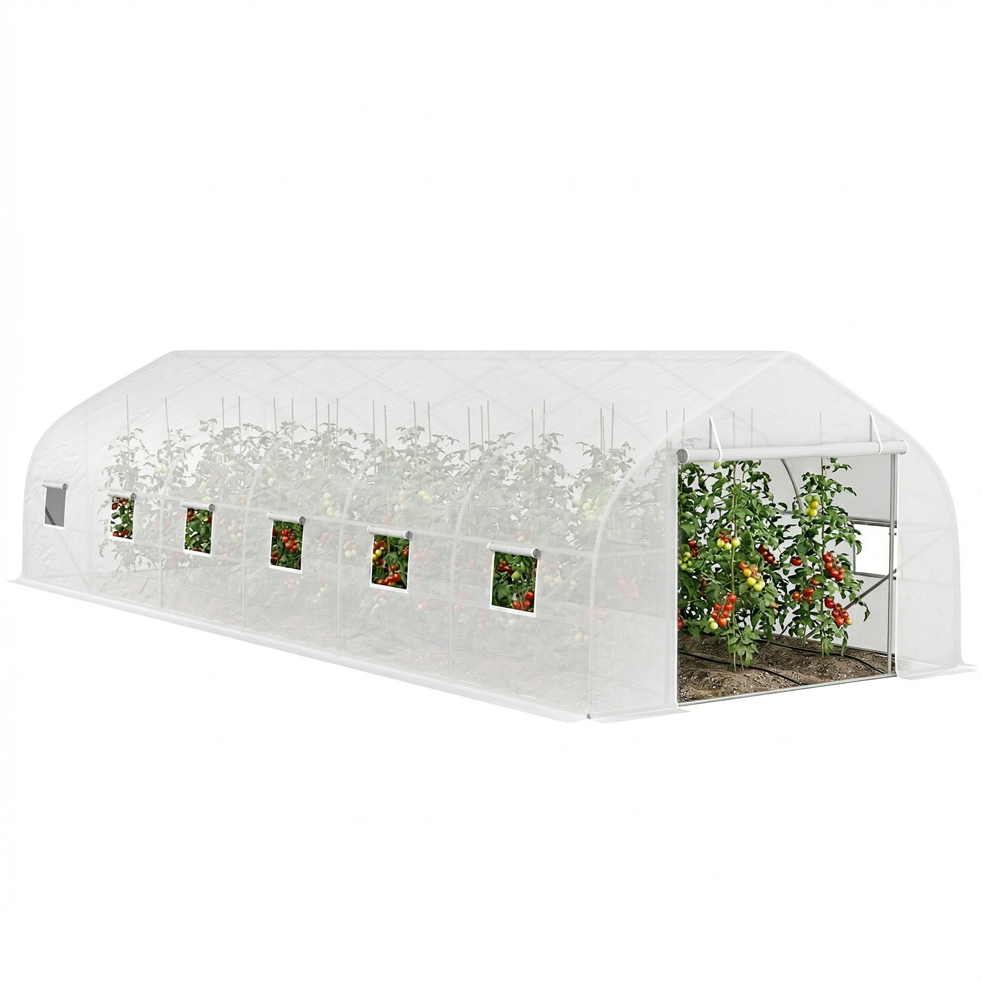 Großes Tunnelgewächshaus Mit Pe-folie, Stahlrahmen, Rolltor Und 12 Fenstern, 8 X 3 X 2 M, Weiß