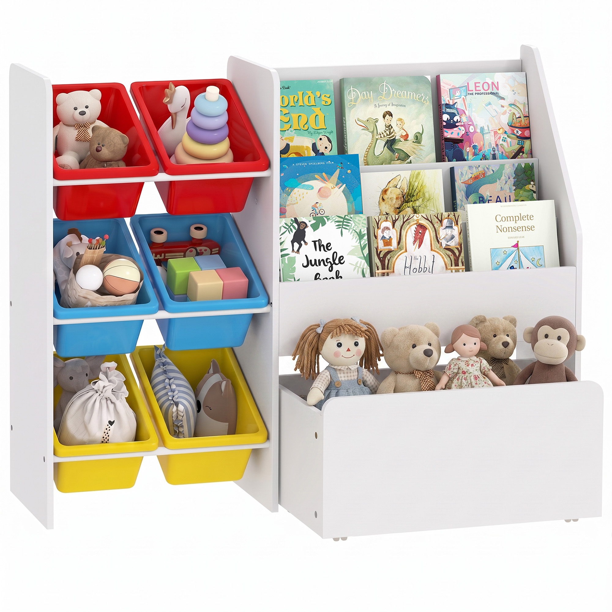 Aufbewahrungsmöbel Für Kinderspielzeug, 6 Herausnehmbare Boxen Und Große Rolltruhe, 100 X 30 X 80 Cm, Mehrfarbig