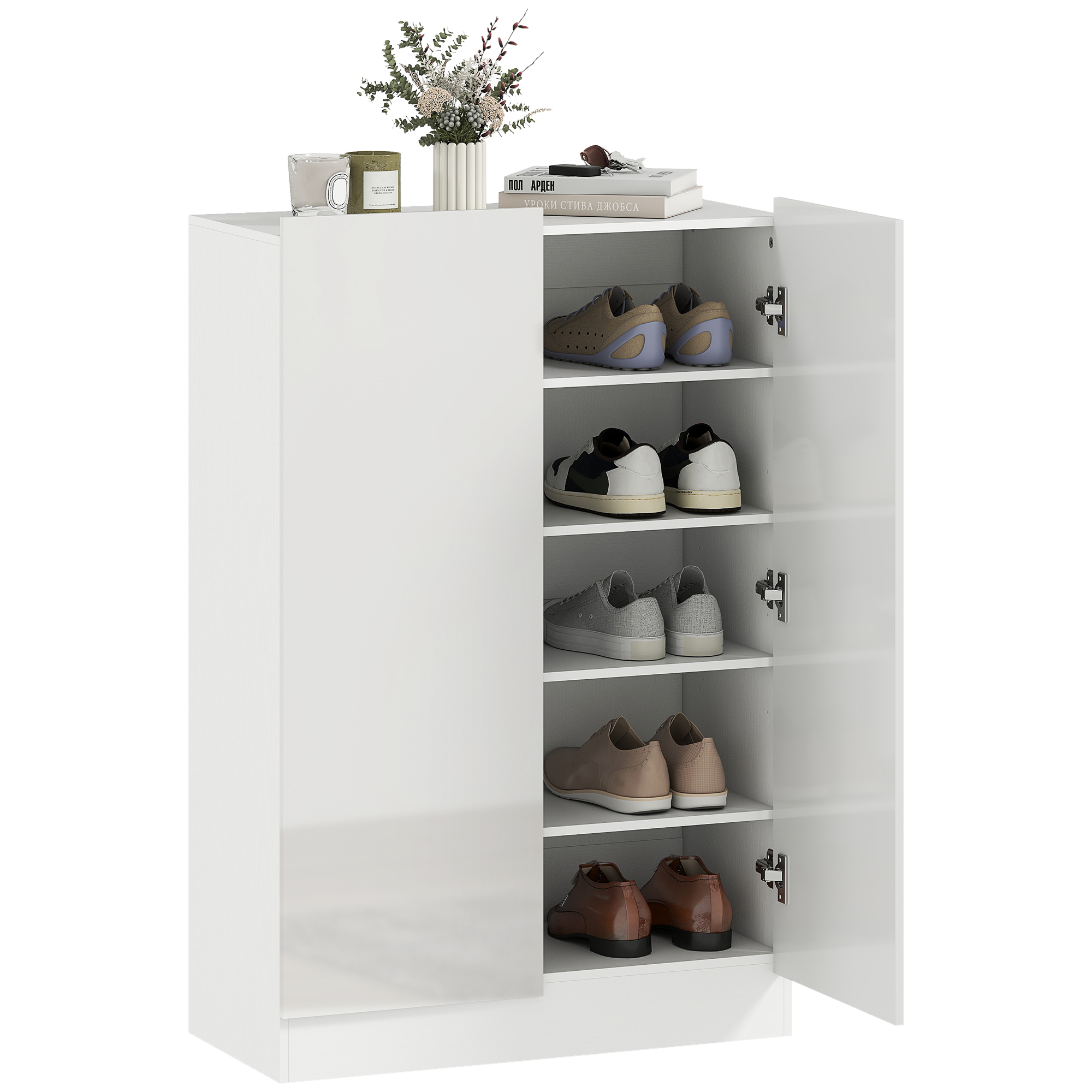 5-stufiger Schuhschrank Für 20 Paar Schuhe, Verstellbare Regale, Für Eingangsbereich, Flur, Weiß