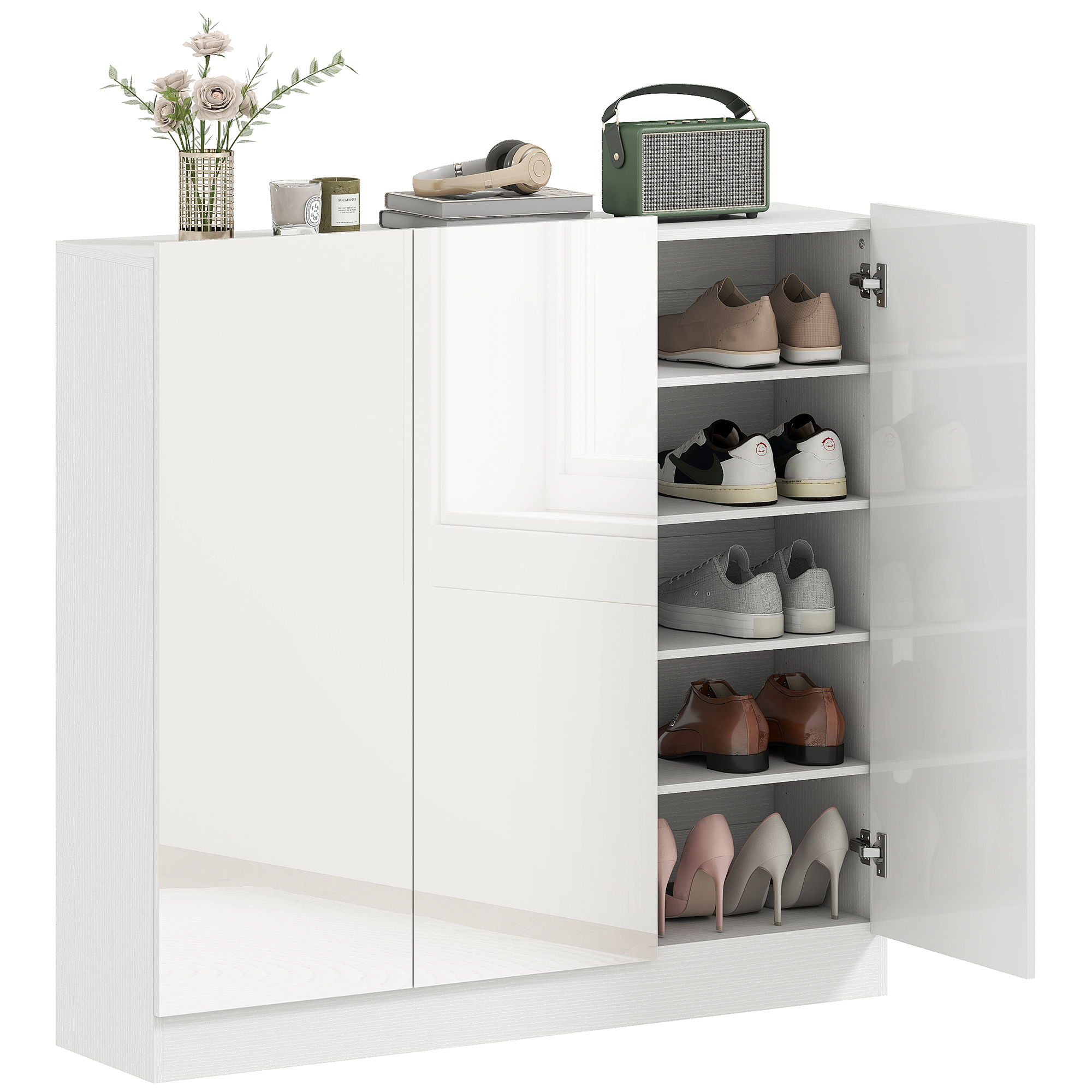 5-stufiger Schuhschrank Für 30 Paar Schuhe, Verstellbare Regale, Für Eingangsbereich, Flur, Weiß