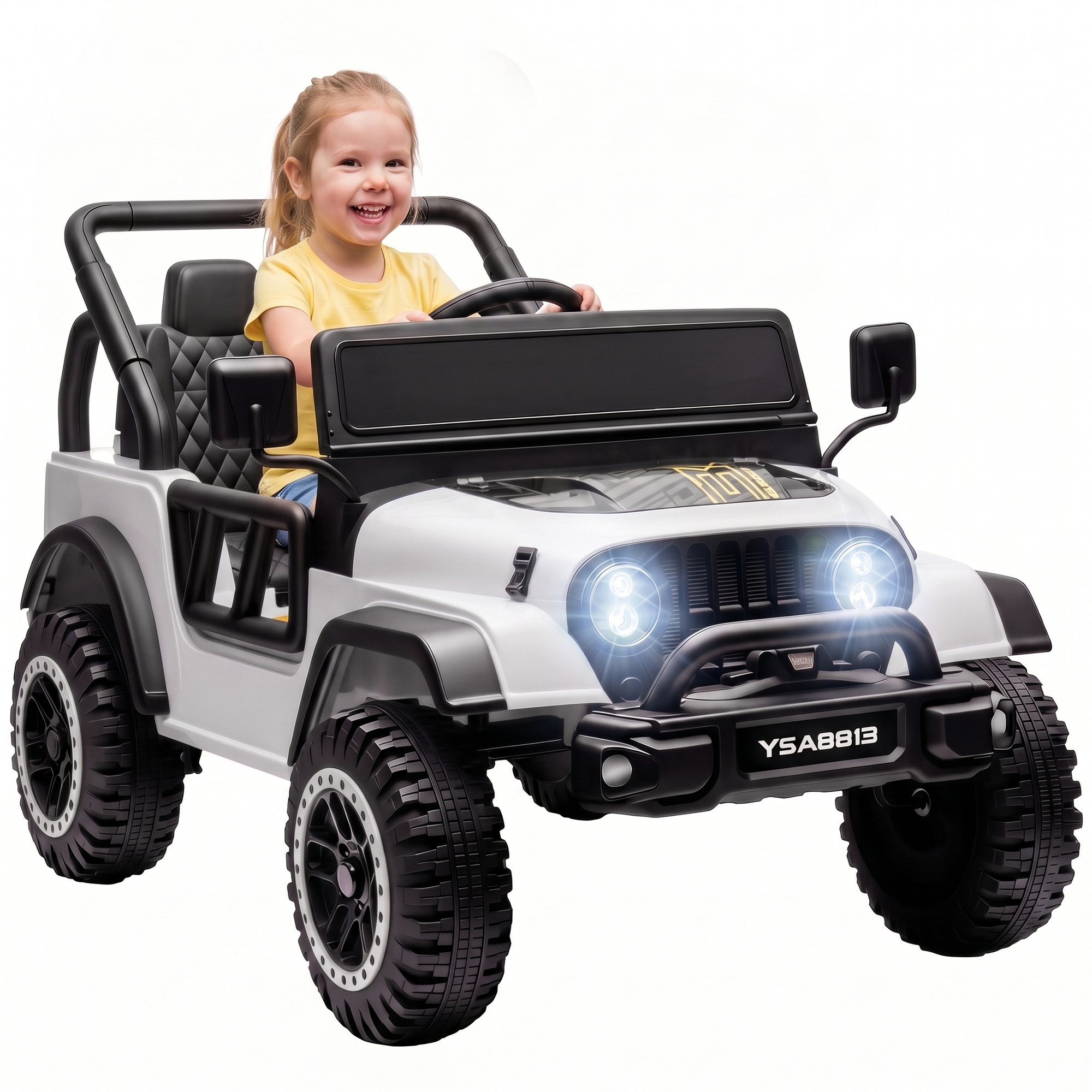 12v Elektro-kinderauto, 2,4g Fernbedienung, Weiße Scheinwerfer