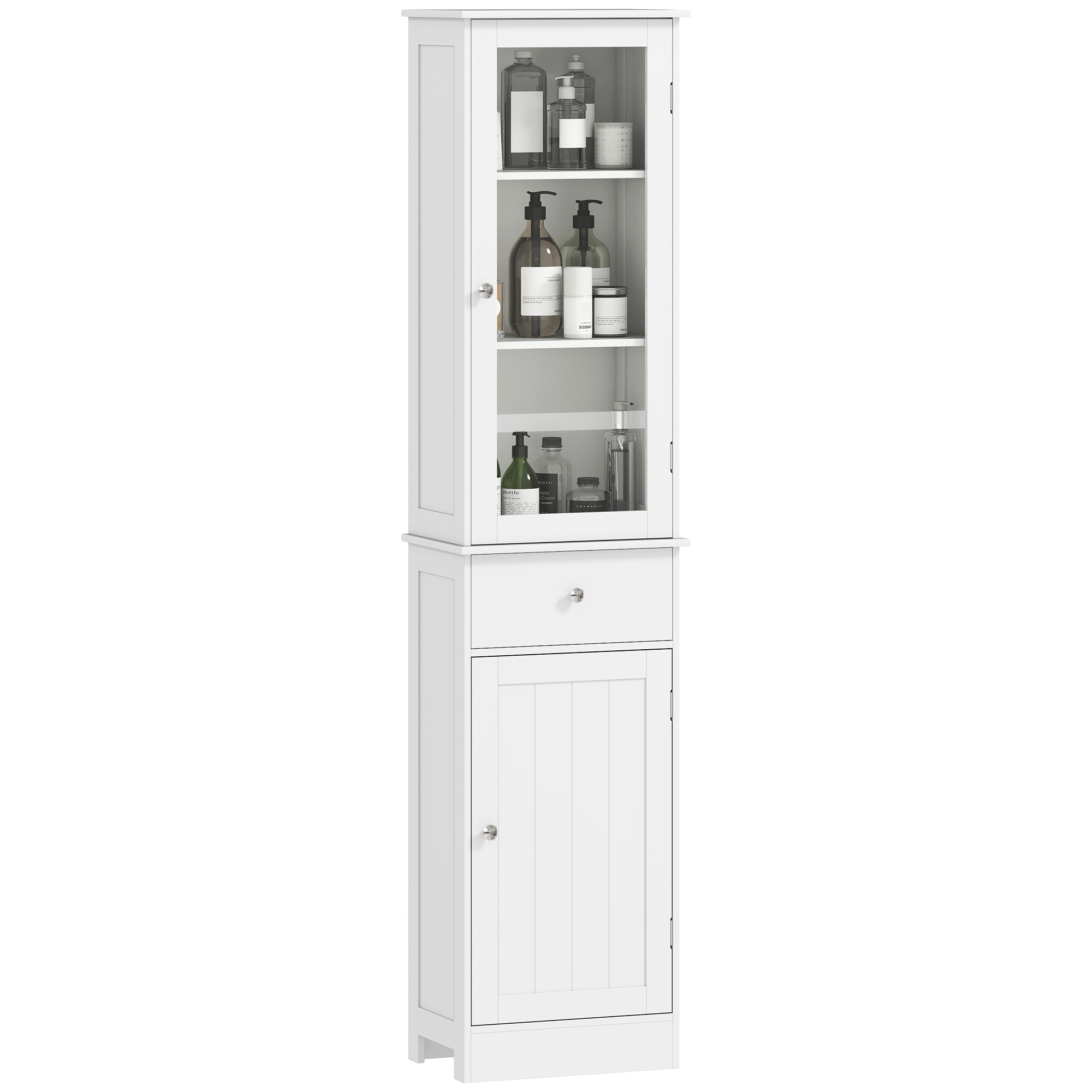 Kleankin Badezimmerschrank Mit Acryltür, 2 Einlegeböden, 1 Ablage Und Schublade, Mdf, Weiß