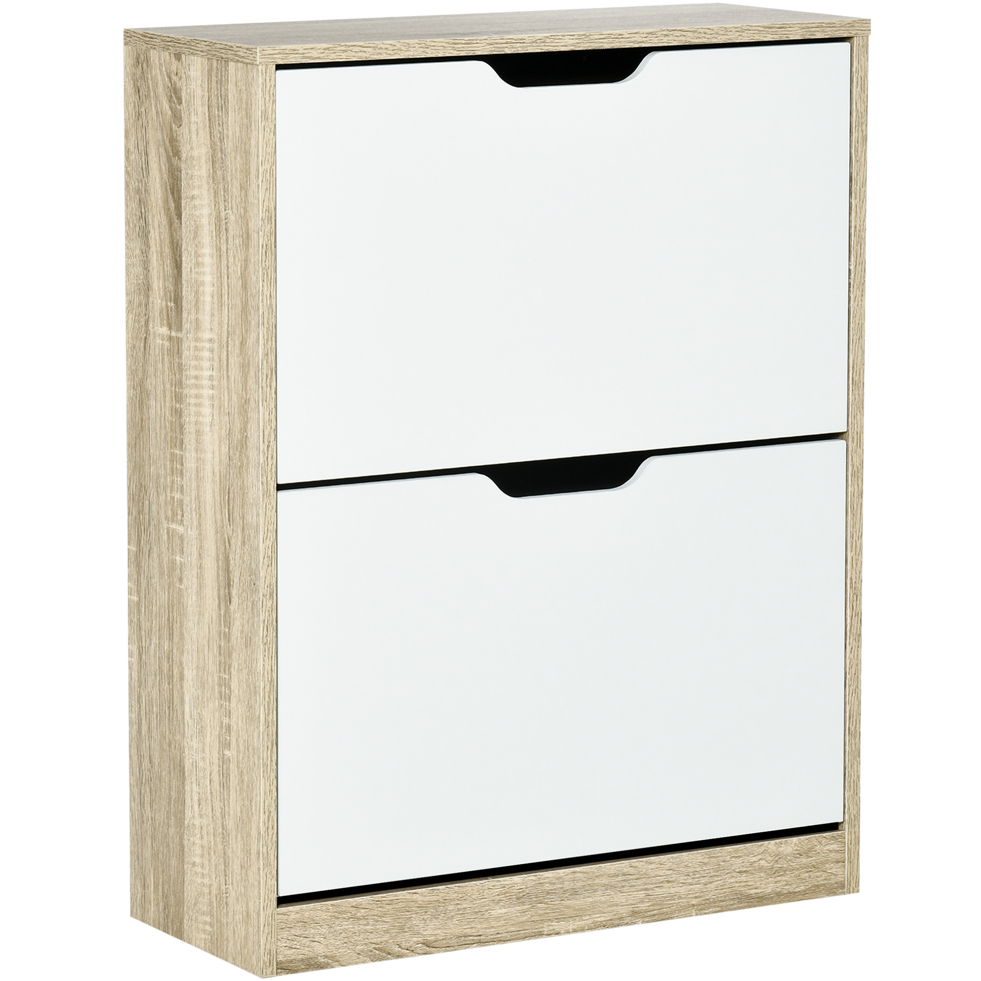 Schuhschrank Für 8 Paar Schuhe, Schmaler Schuhschrank, 2 Klappschubladen, Eiche Und Weiß