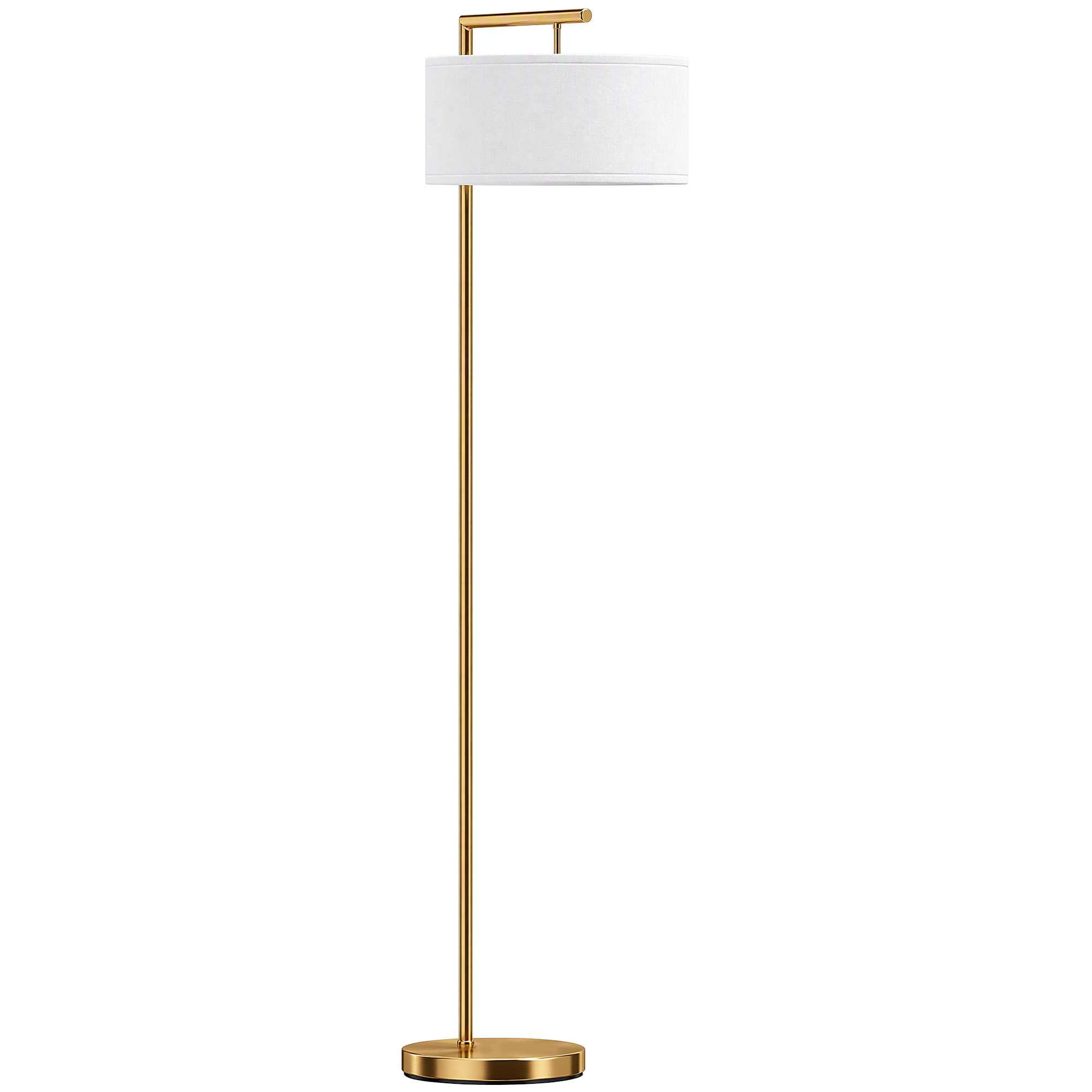 Stehlampe Mit Leinenschirm Und Stabilem Runden Fuß Für Wohnzimmer Oder Büro, Gold Und Weiß