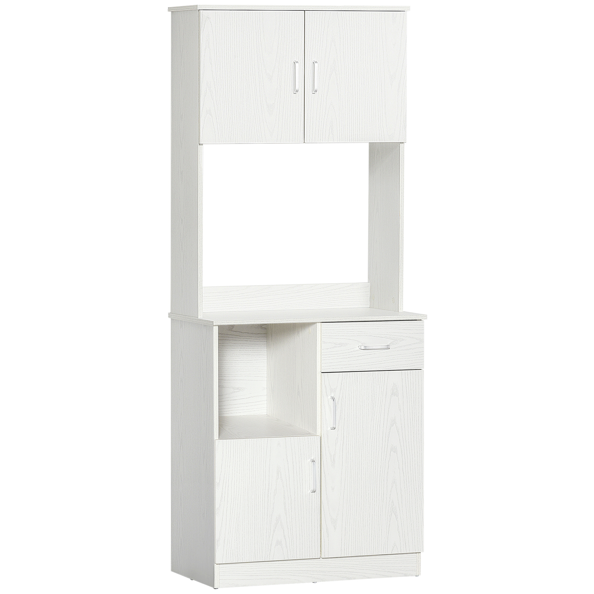 Küchen-sideboard, Vielseitiger Küchenschrank Mit 4 Türen, 1 Schublade, Ablagefach Und Großer Weißer Arbeitsplatte