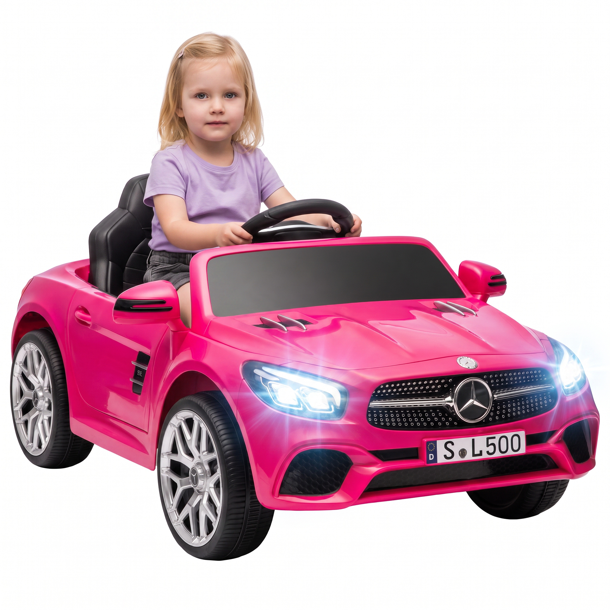 12v Mercedes-benz Sl500 Elektro-kinderauto, 3–5 Km/h, 2 Motoren, 2,4-ghz-fernbedienung, Für Kinder Von 3–5 Jahren, Pink
