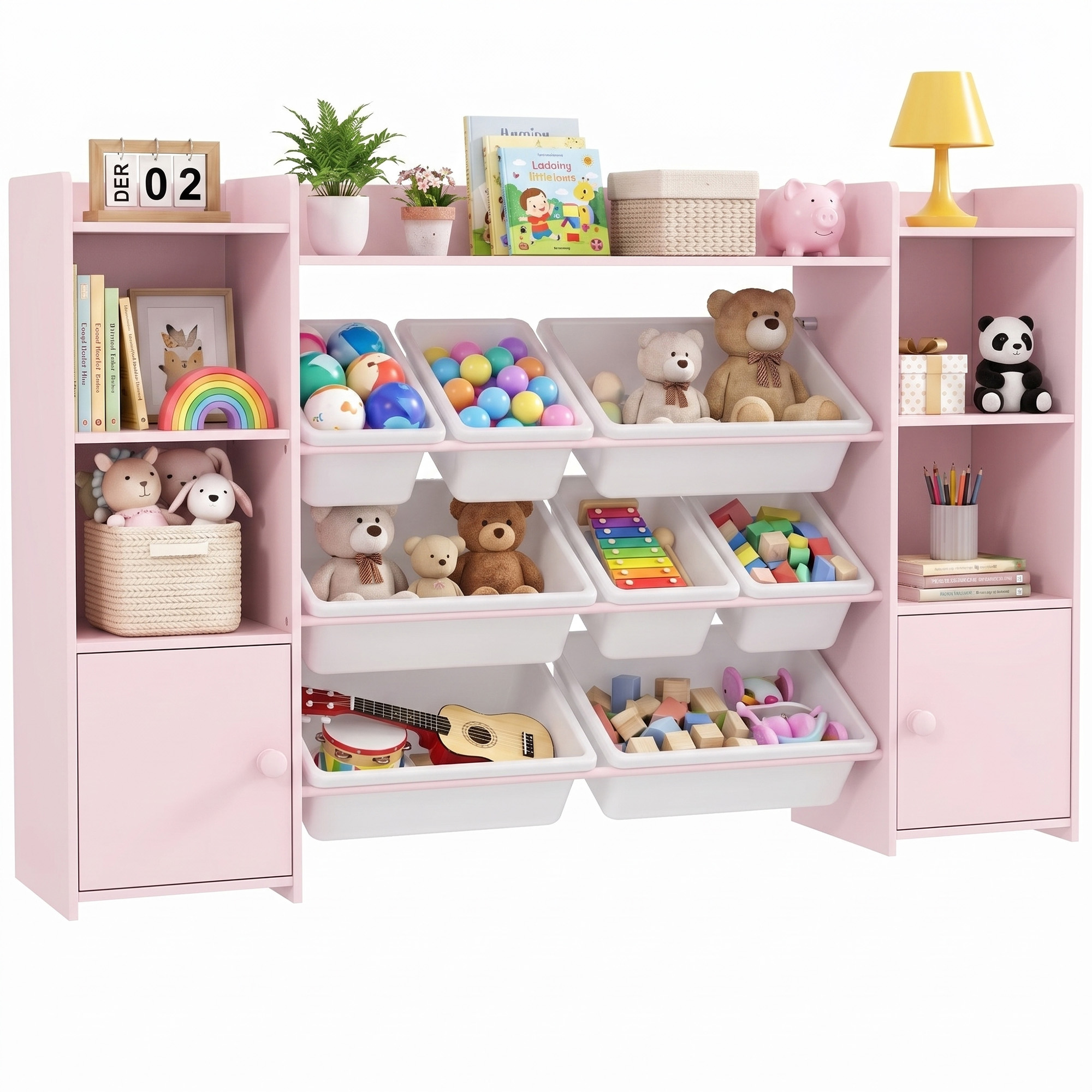 Aufbewahrungsmöbel Für Kinder, Spielzeugregal Mit 8 Herausnehmbaren Boxen, 140 X 30 X 90 Cm, Rosa