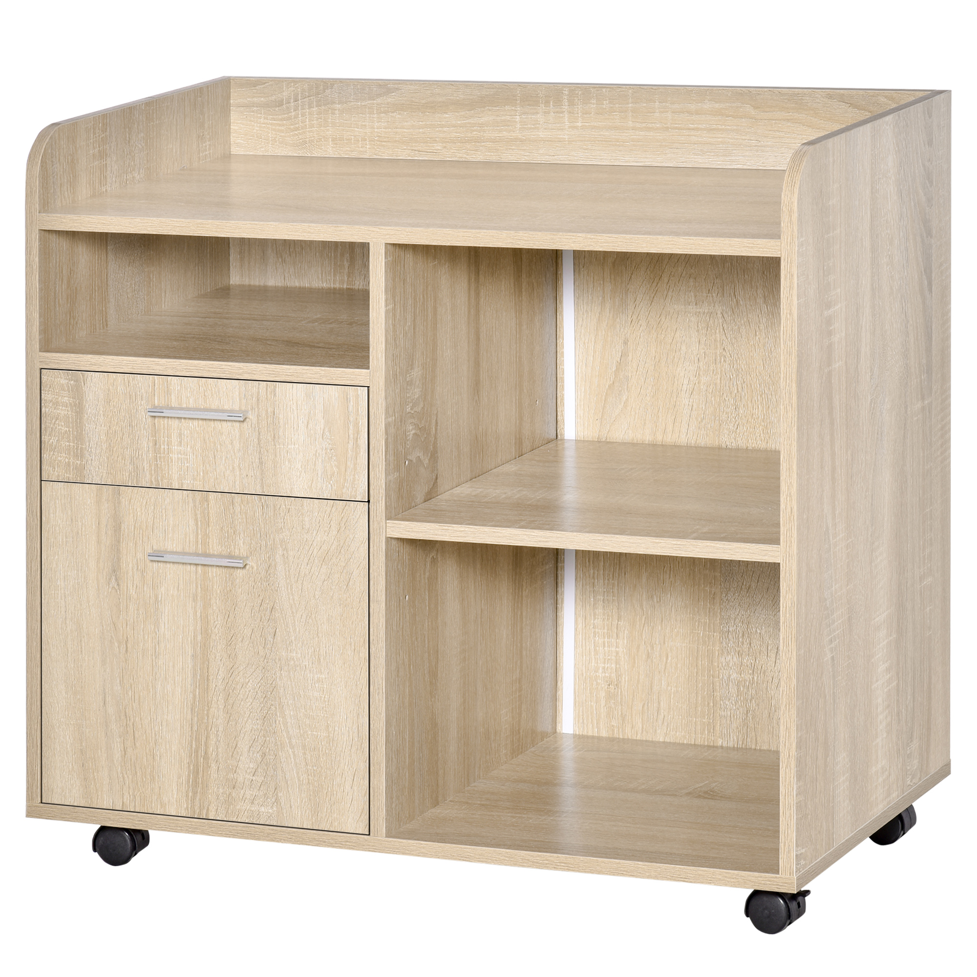 Druckerständer – Rollbarer Büroorganizer – Maße: 80 X 40 X 72 Cm (b X T X H) – Ausführung: Helles Eichenholz