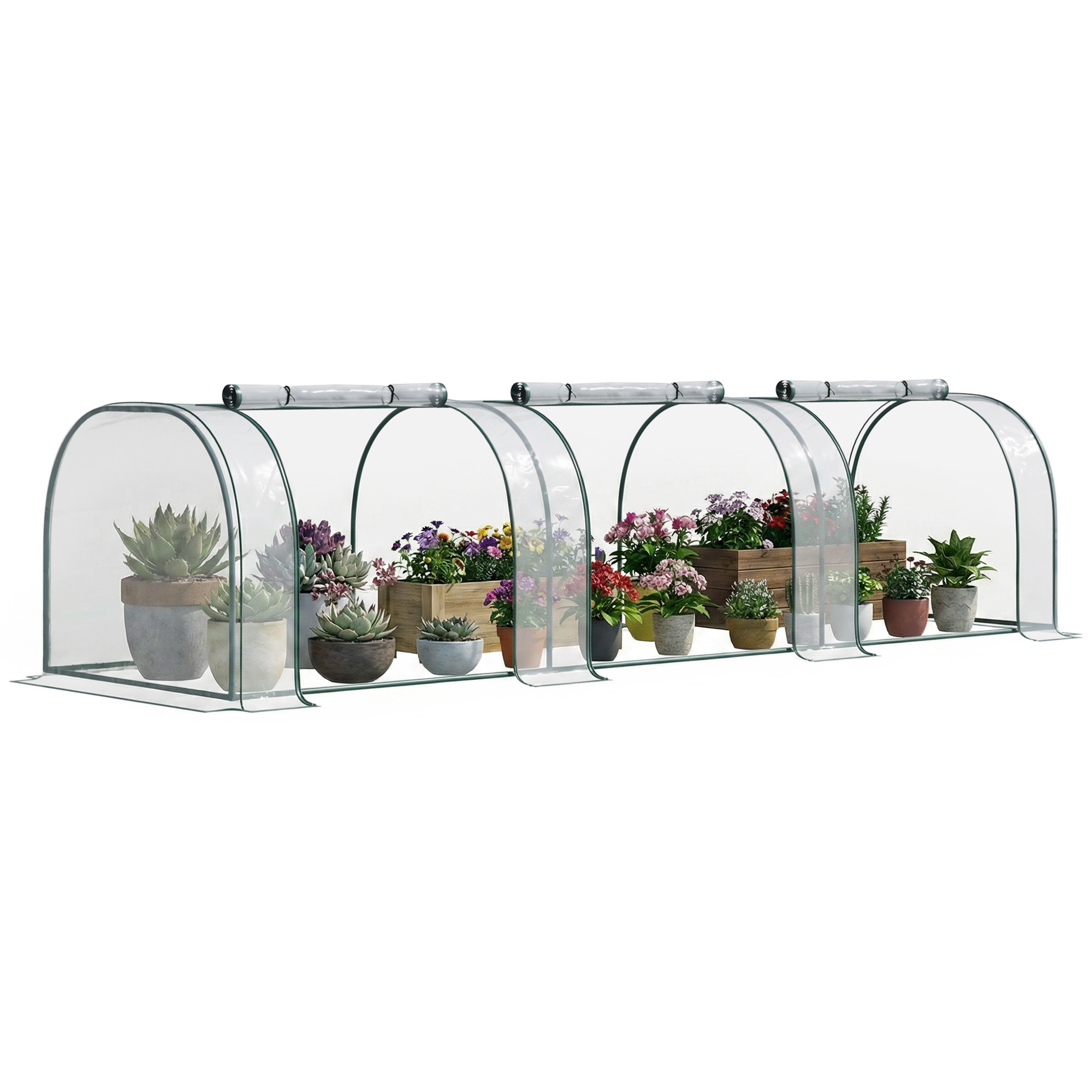 Mini-gartengewächshaus, Mini-tunnelgewächshaus, Tomatengewächshaus 3,5 M (l) X 1 M (b) X 0,8 M (h), Stahl, Uv-beständiges Pvc, 3 Fenster