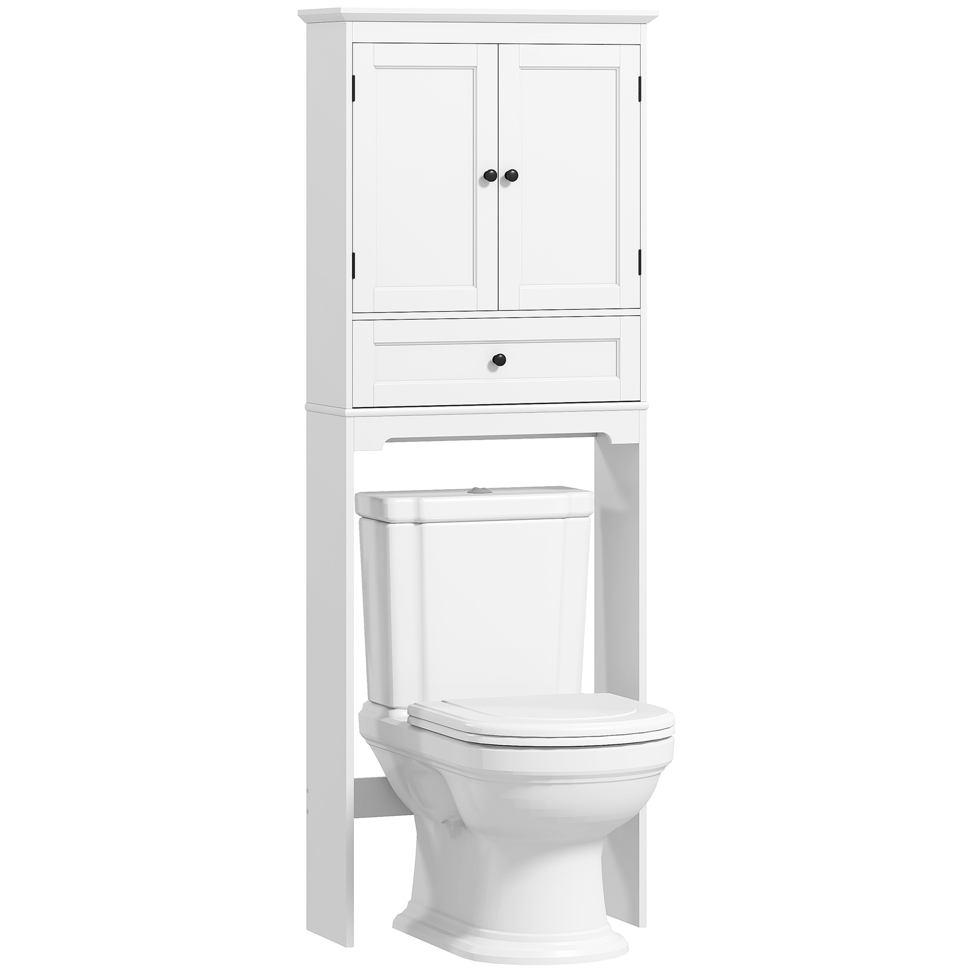 Wc-aufbewahrungseinheit, Hängeschrank Mit 2 Türen, Schublade Und Verstellbarem Einlegeboden, Weiß