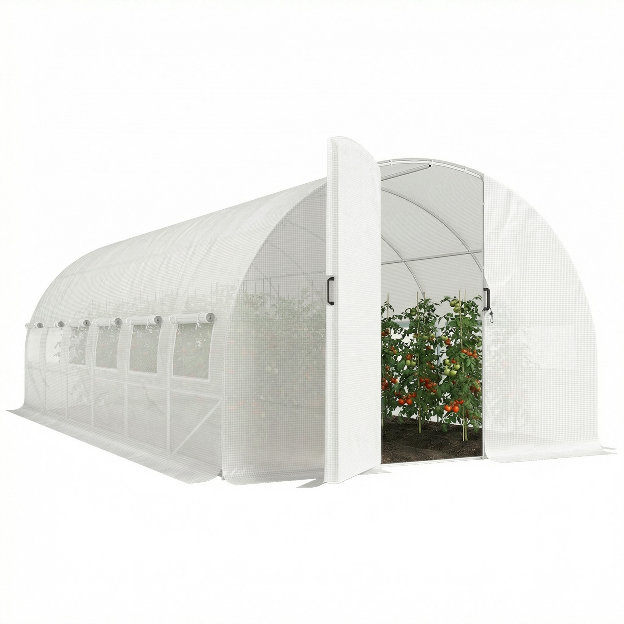 18 M² Großes Gartentunnel-gewächshaus Mit Tür Und 12 Fenstern Mit Moskitonetzen, 295 X 597 X 200 Cm, Weiß