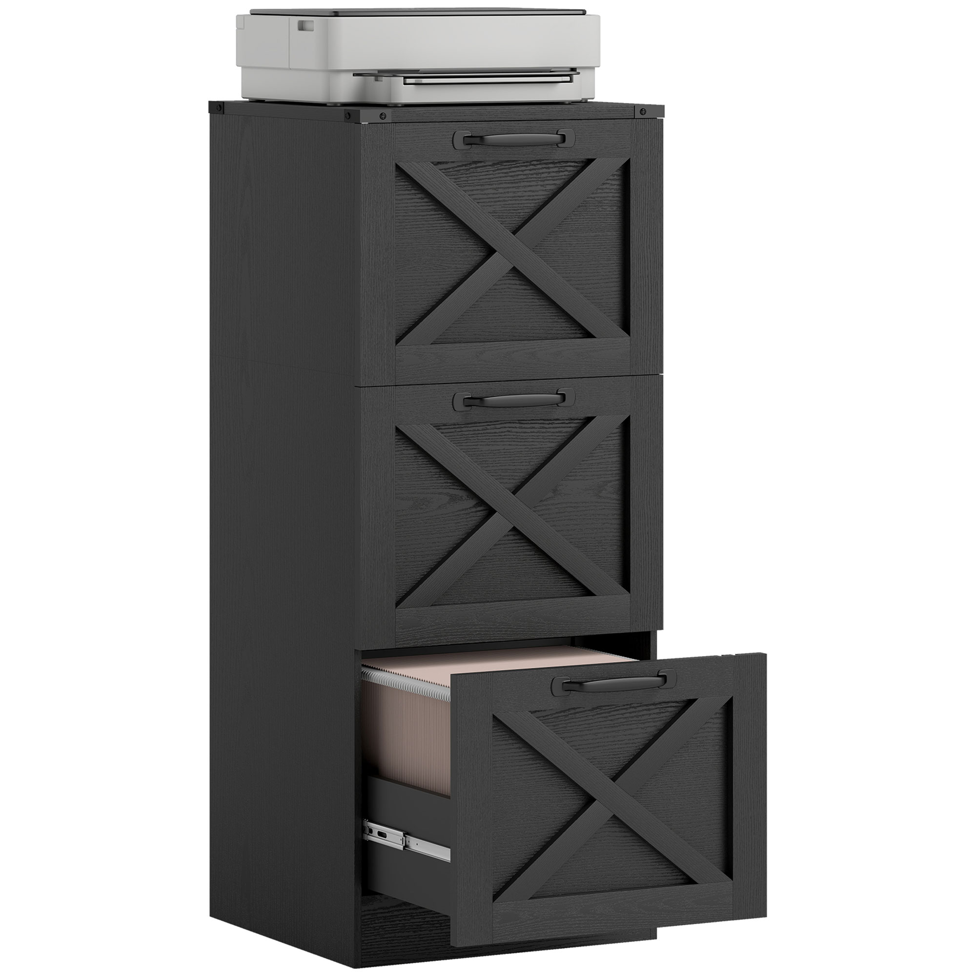 Bürocontainer Mit 3 Schubladen, Hängeregistratur Für Din A4/briefpapier, Rustikaler Stil, 40 X 40 X 101 Cm, Schwarz
