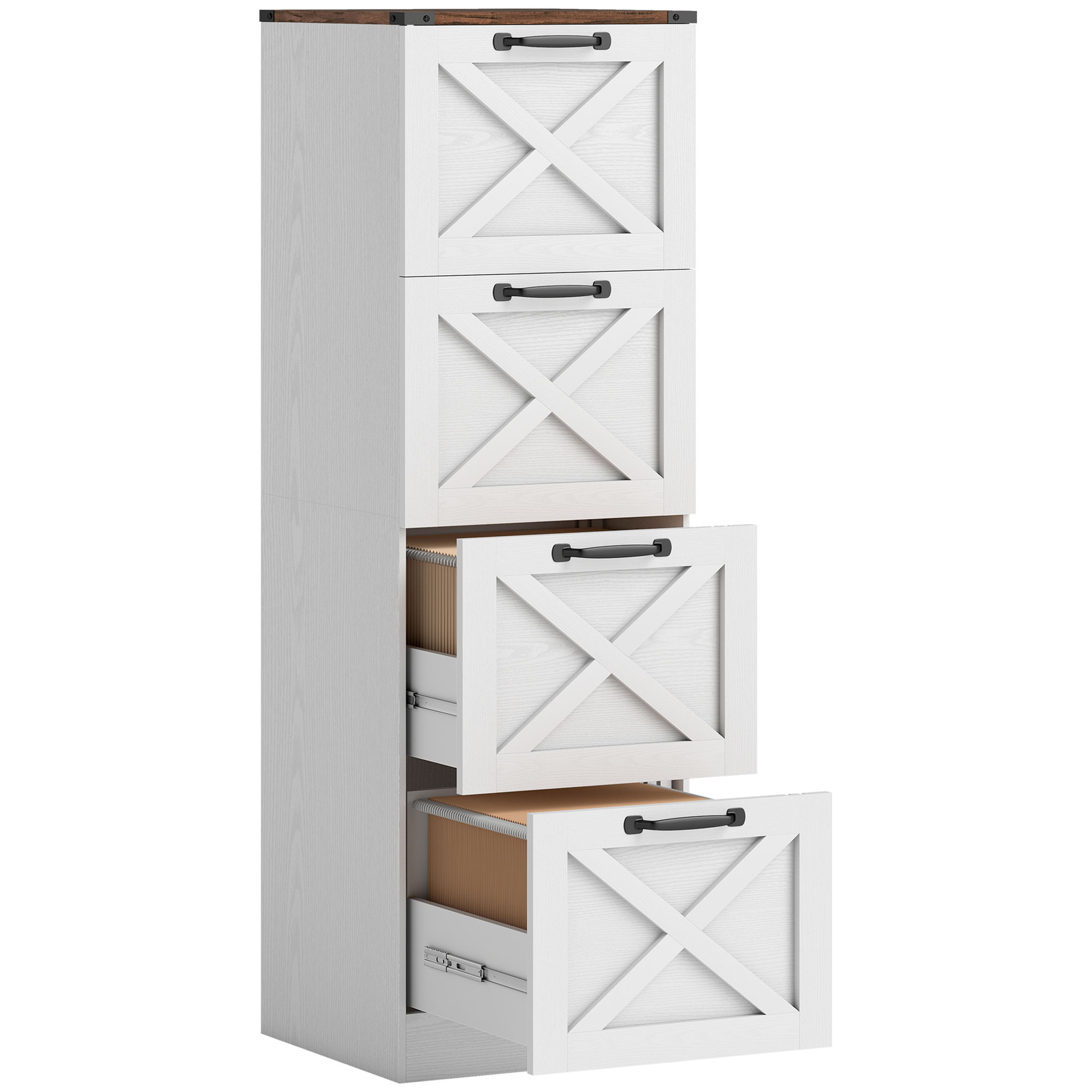 Bürocontainer Mit 4 Schubladen, Hängeregistratur Für Din A4/briefpapier, Rustikaler Stil, 40 X 40 X 131 Cm, Weiß