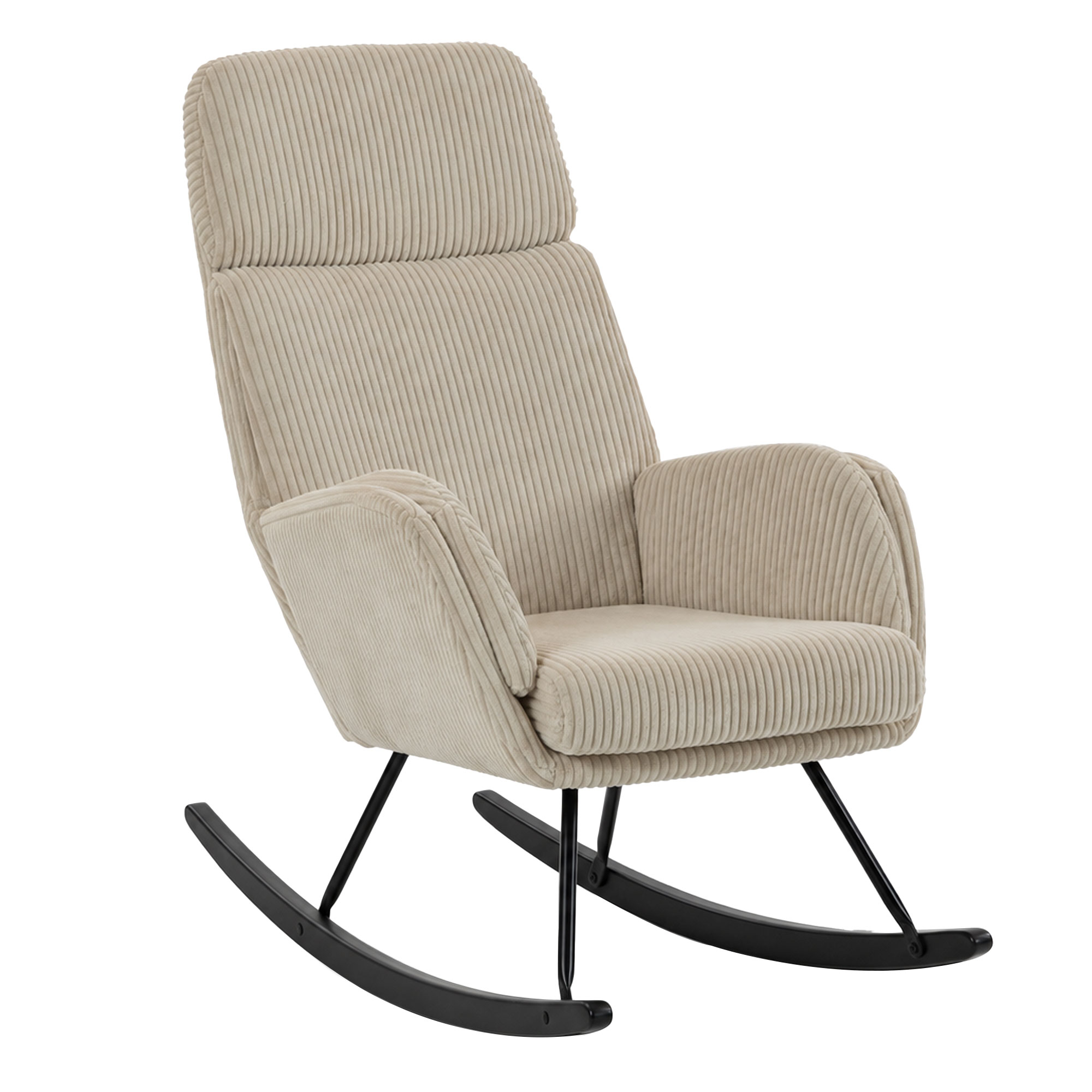 Schaukelstuhl Aus Cord Mit Hoher Rückenlehne Und Armlehnen, Beige