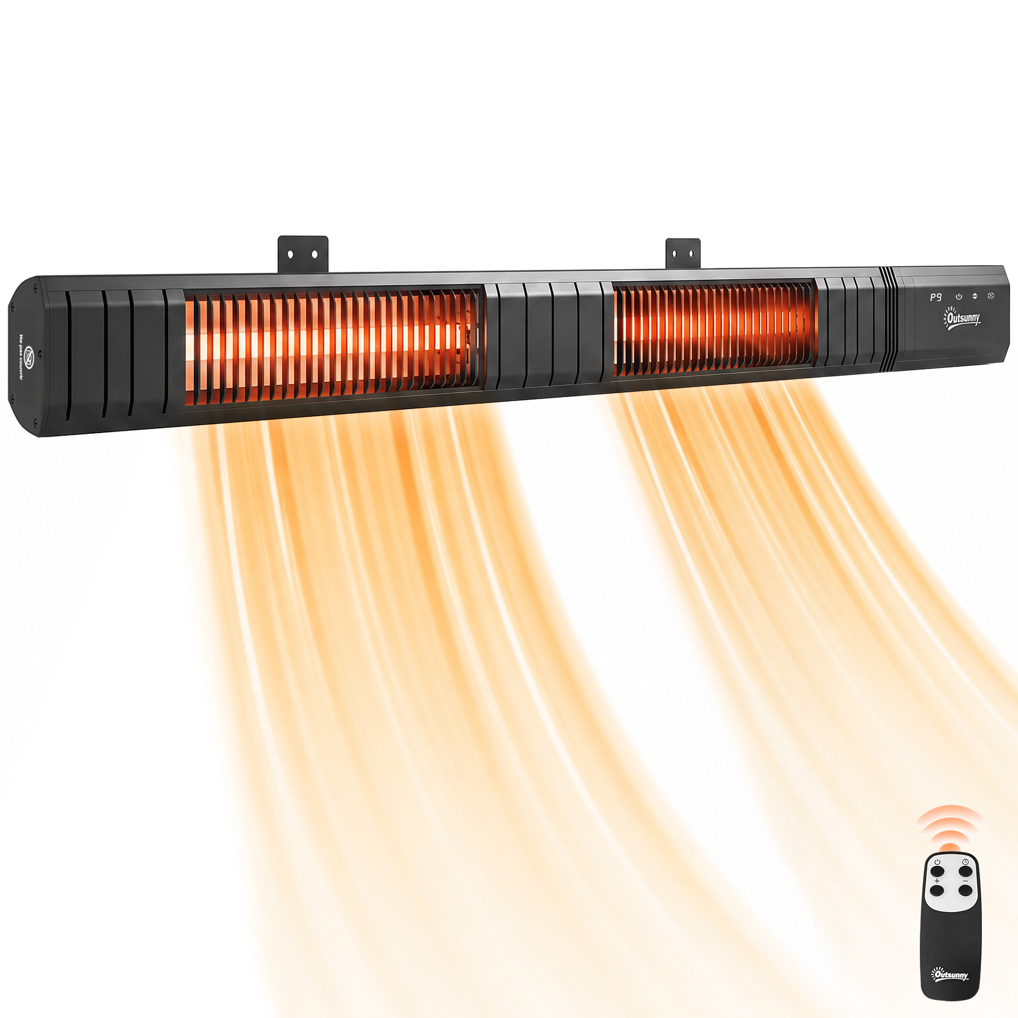 3000-w-infrarot-wandheizkörper, Schutzart Ip65, Fernbedienung, Led-anzeige, Timer, 9 Heizstufen, 102,4 X 10 X 5,5 Cm, Schwarz