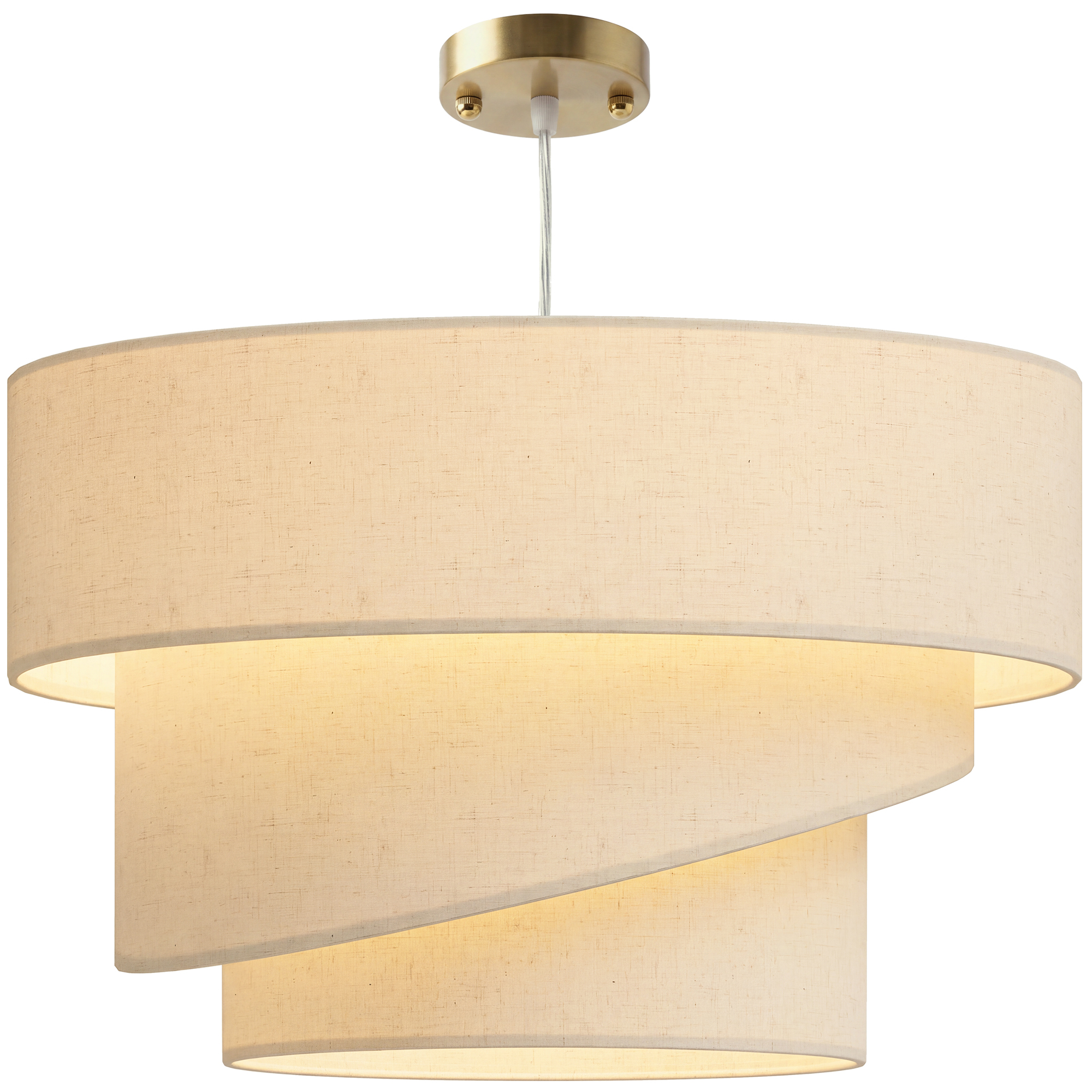 Pendelleuchte Mit 3 Schirmen In Leinenoptik, Leuchtmittel Nicht Enthalten (e14 40w), Verstellbares Kabel, Goldene Deckenrosette, Beige
