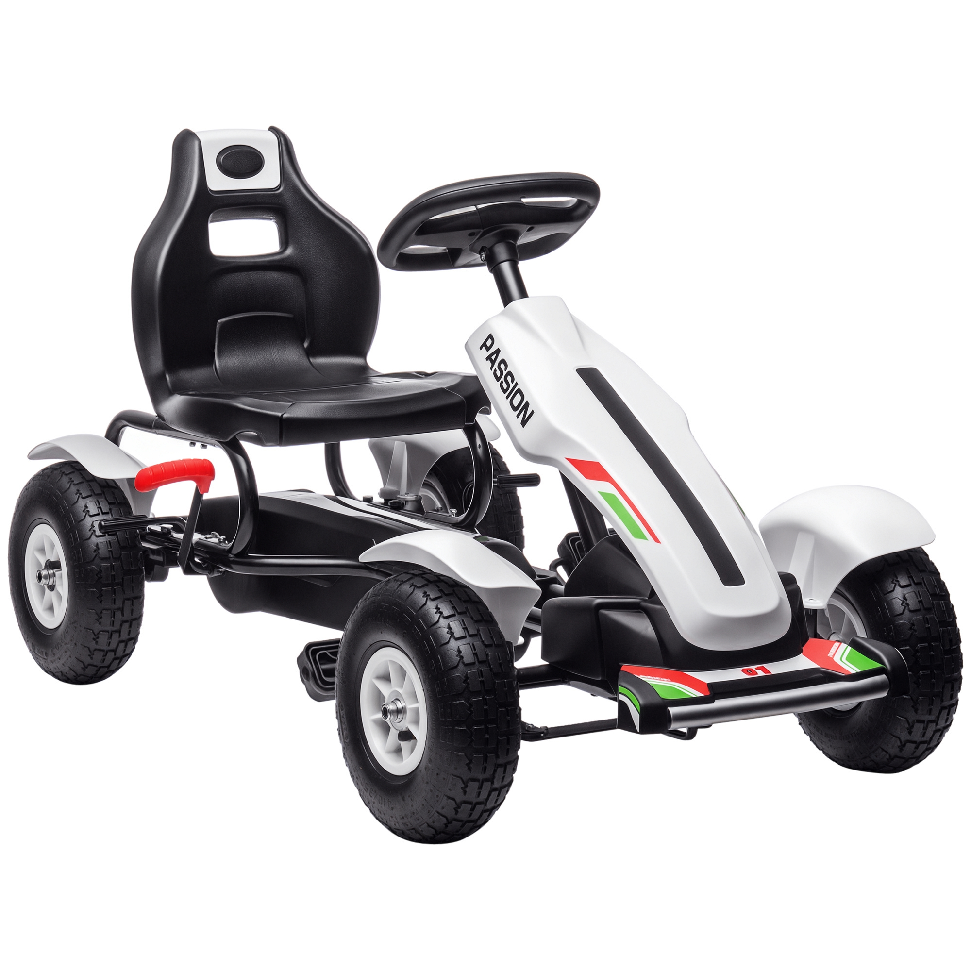 Gokart Tretauto Mit Handbremse, Verstellbarem Sitz, Vor- Und Rückwärtsgang, Bis 50kg Für Kinder 5-12 Jahren Weiß